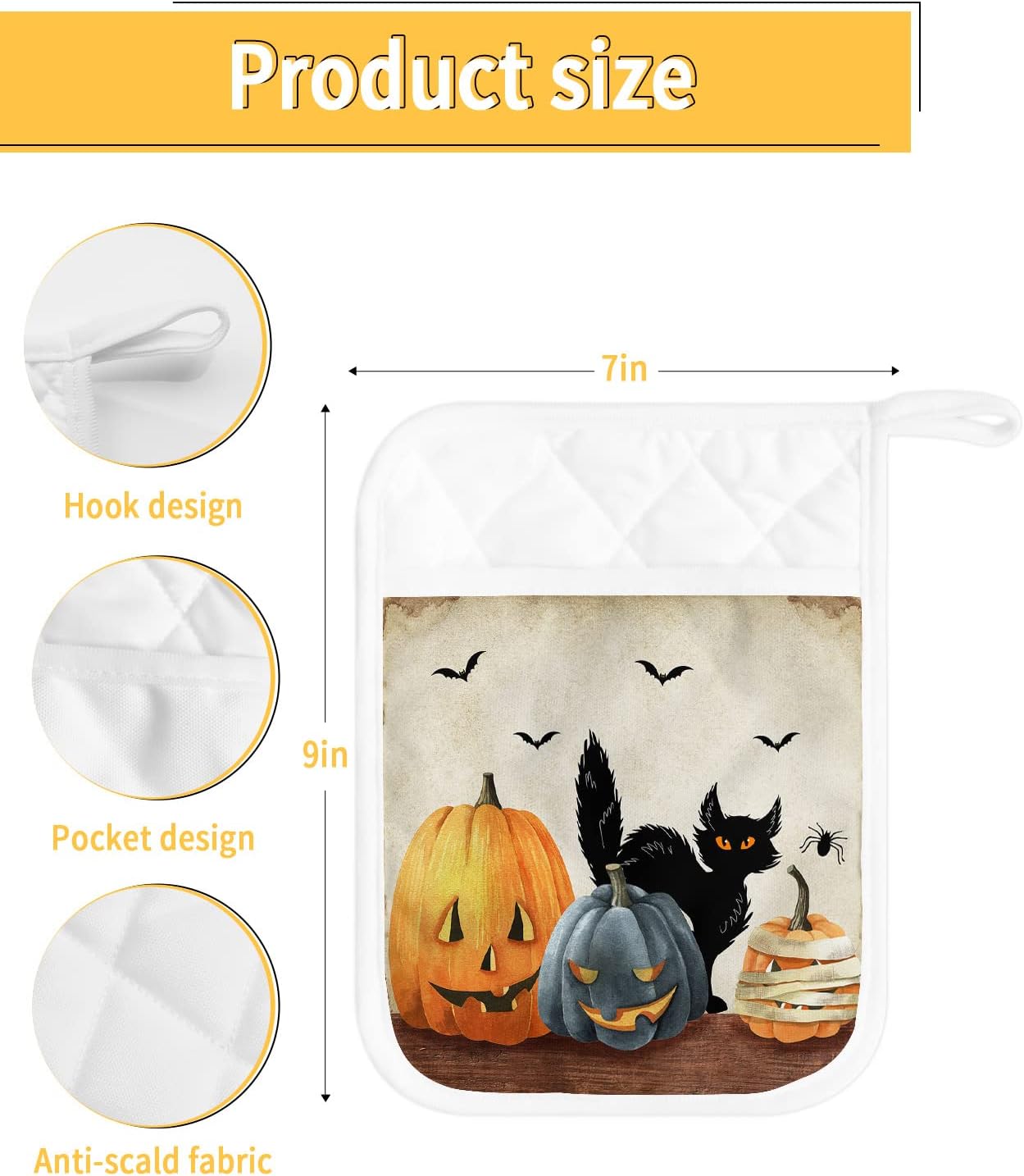 Halloween Black Cat Transformation Pot Holder Set