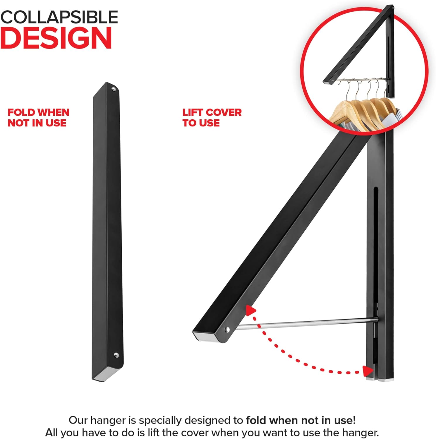 Wall-Mounted Single Foldable Clothes Rack Black
