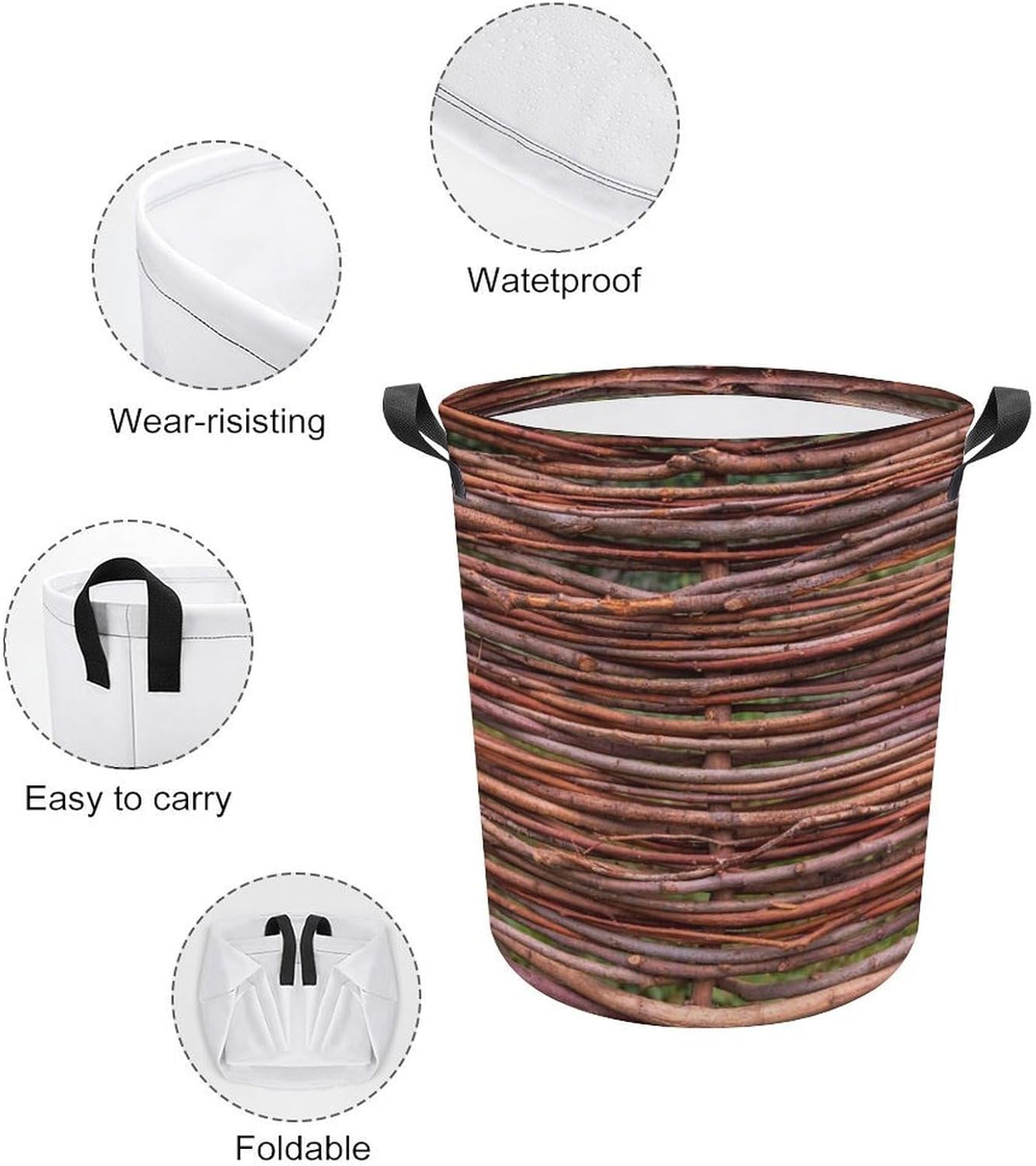 MEIKKO Woven Branches Laundry Basket with Waterproof Coating