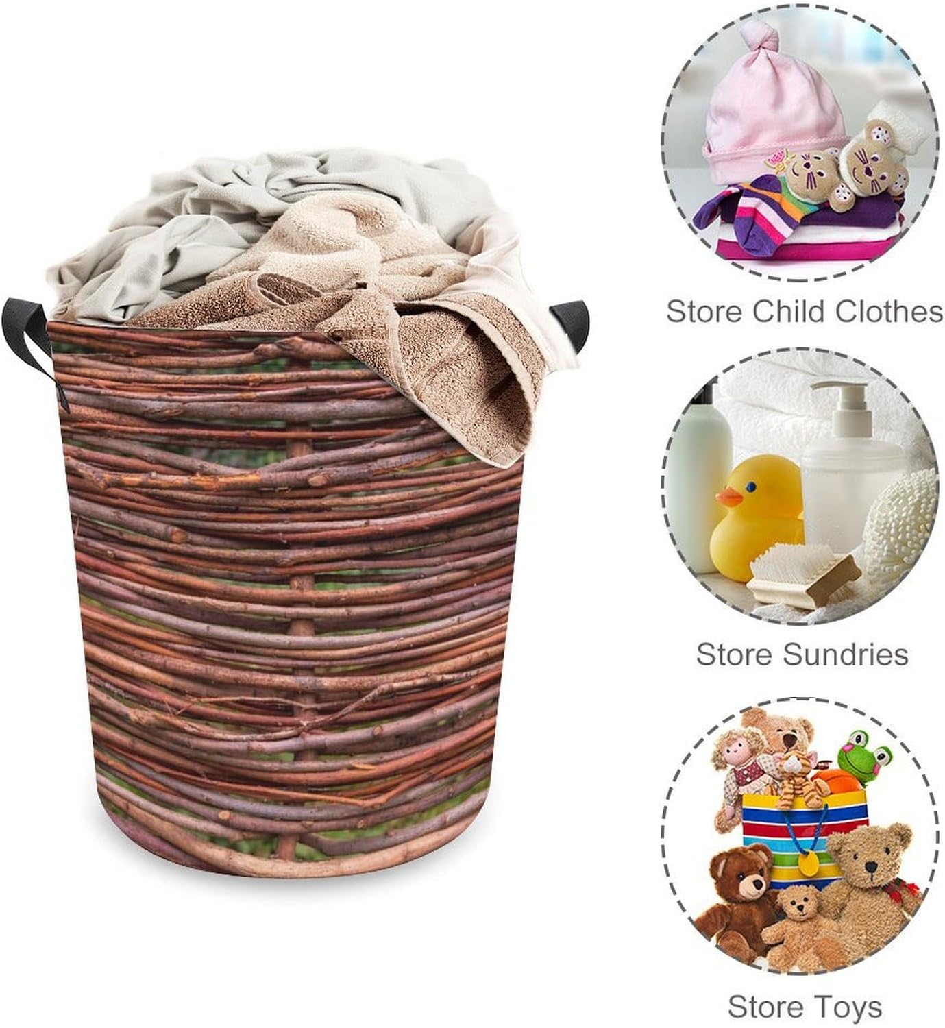 MEIKKO Woven Branches Laundry Basket with Waterproof Coating