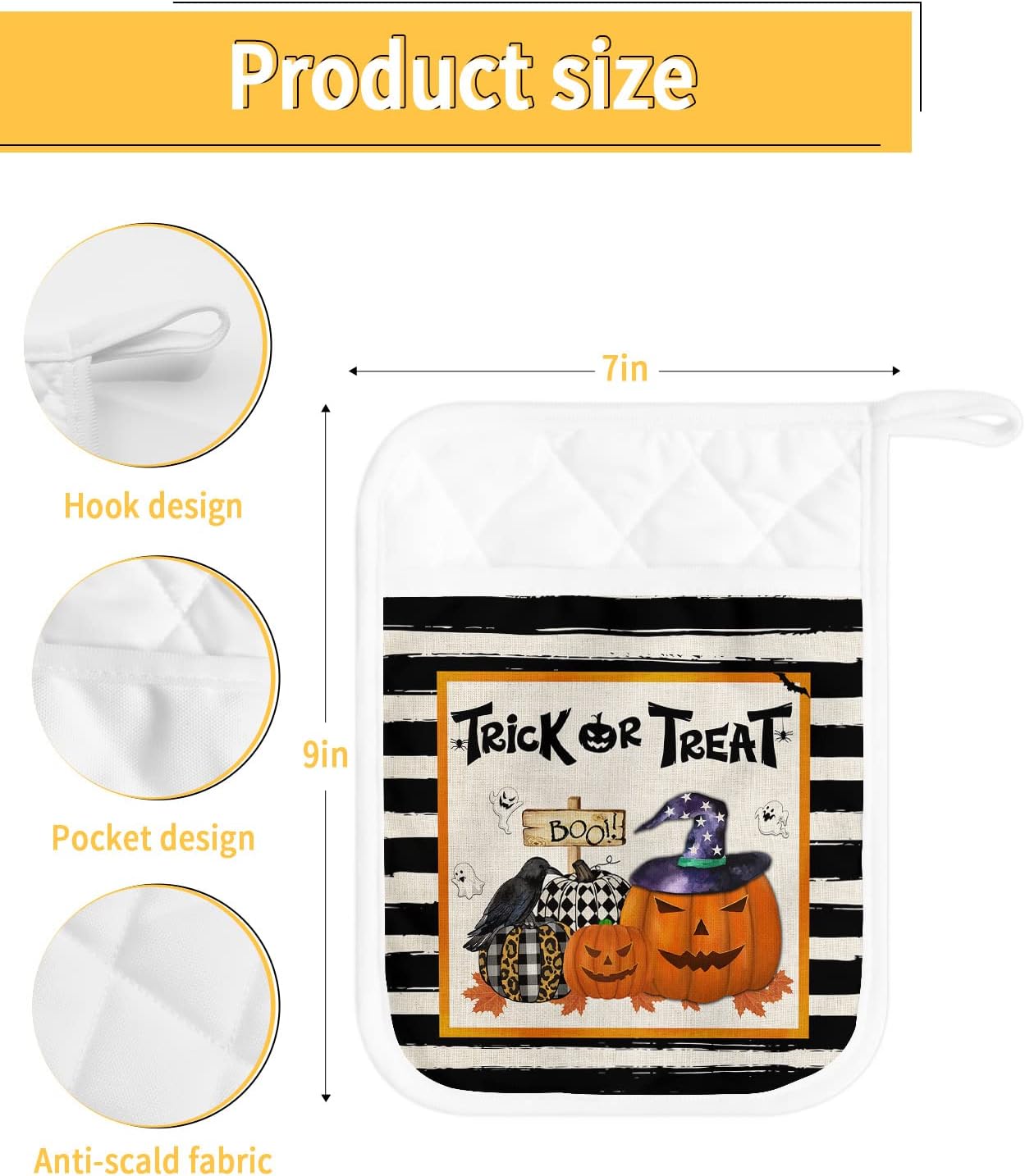 Spooky Halloween 5PCS Pot Holders Set with Pockets