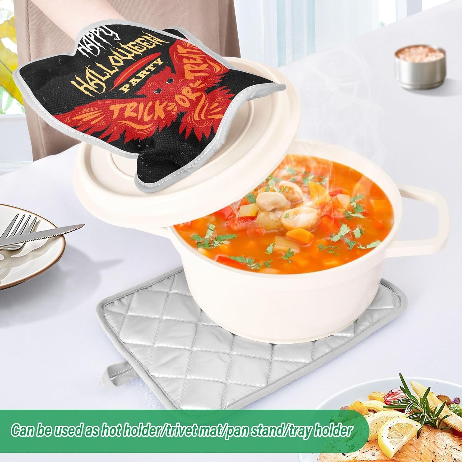 OURVII 2Pcs Halloween Flying Owl Potholders Set