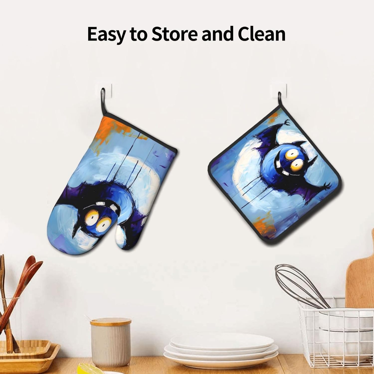 Halloween Bat Graffiti Oven Mitts Set