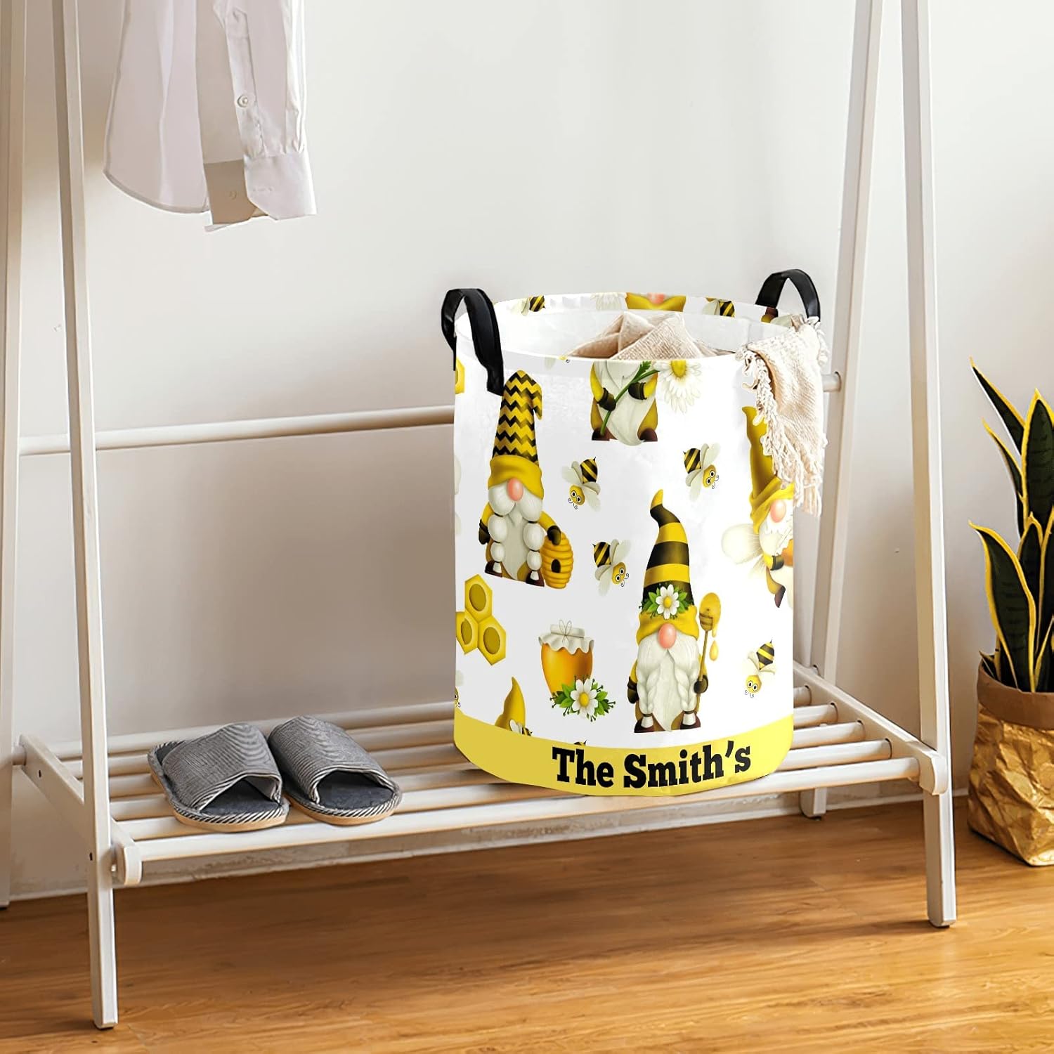 Personalized Honey Bee Gnomes Waterproof Foldable Laundry Basket Bag with Handle