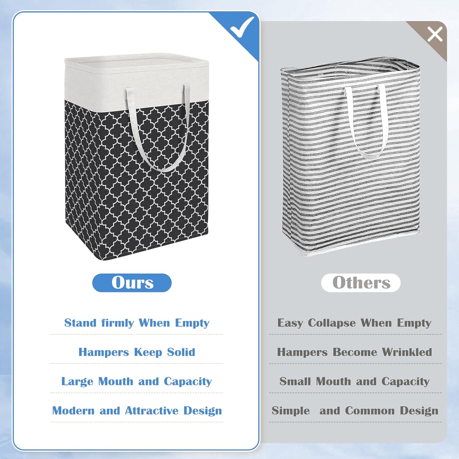 BlissTotes 3-Pack Freestanding Waterproof Laundry Basket Collapsible for HomeDorm