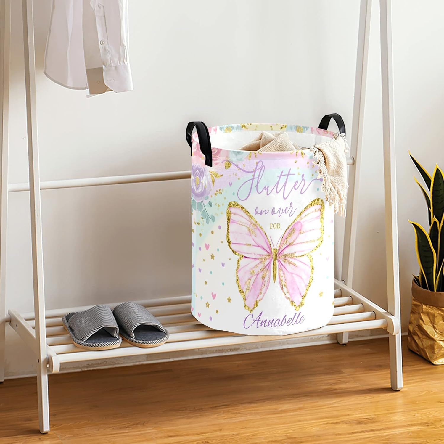 Customizable Butterfly Floral Pattern Water Resistant Laundry Basket