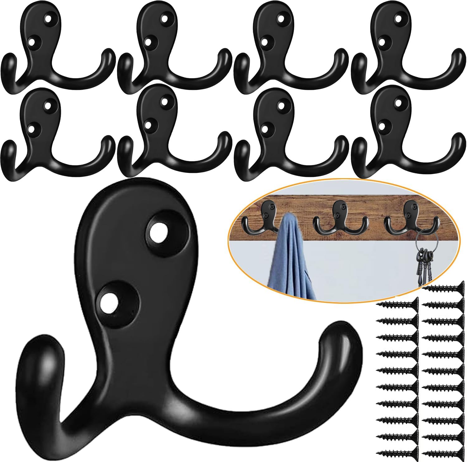 10-Pack Black Coats Hooks
