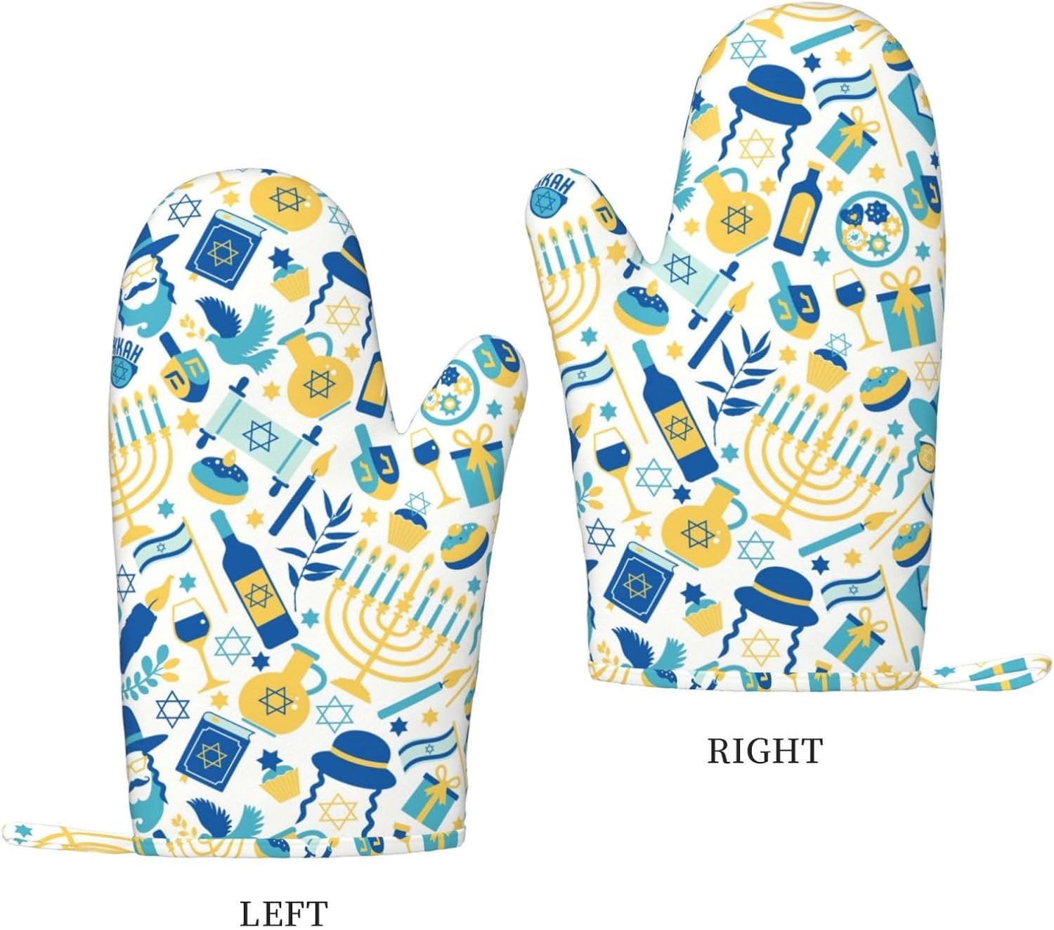 Happy Hanukkah Durable Oven Gloves Heat-Resistant Silicone Mitts for Baking