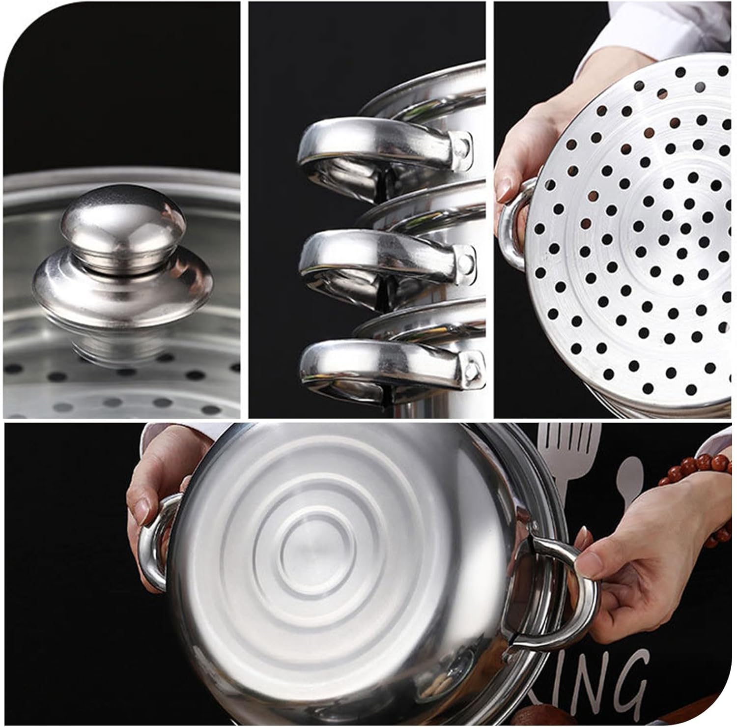AIZYR Double-Layer Steam Pot with Lid for Cooking Stew Pasta Perfect