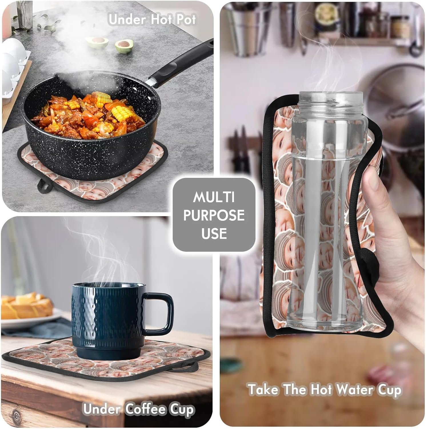 Personalized Oven Mitt Pot Holder Set with Your Face