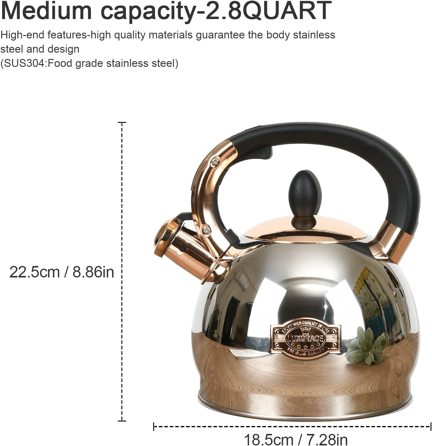 Stainless Steel Whistling Tea Kettle with 28 Quart Capacity