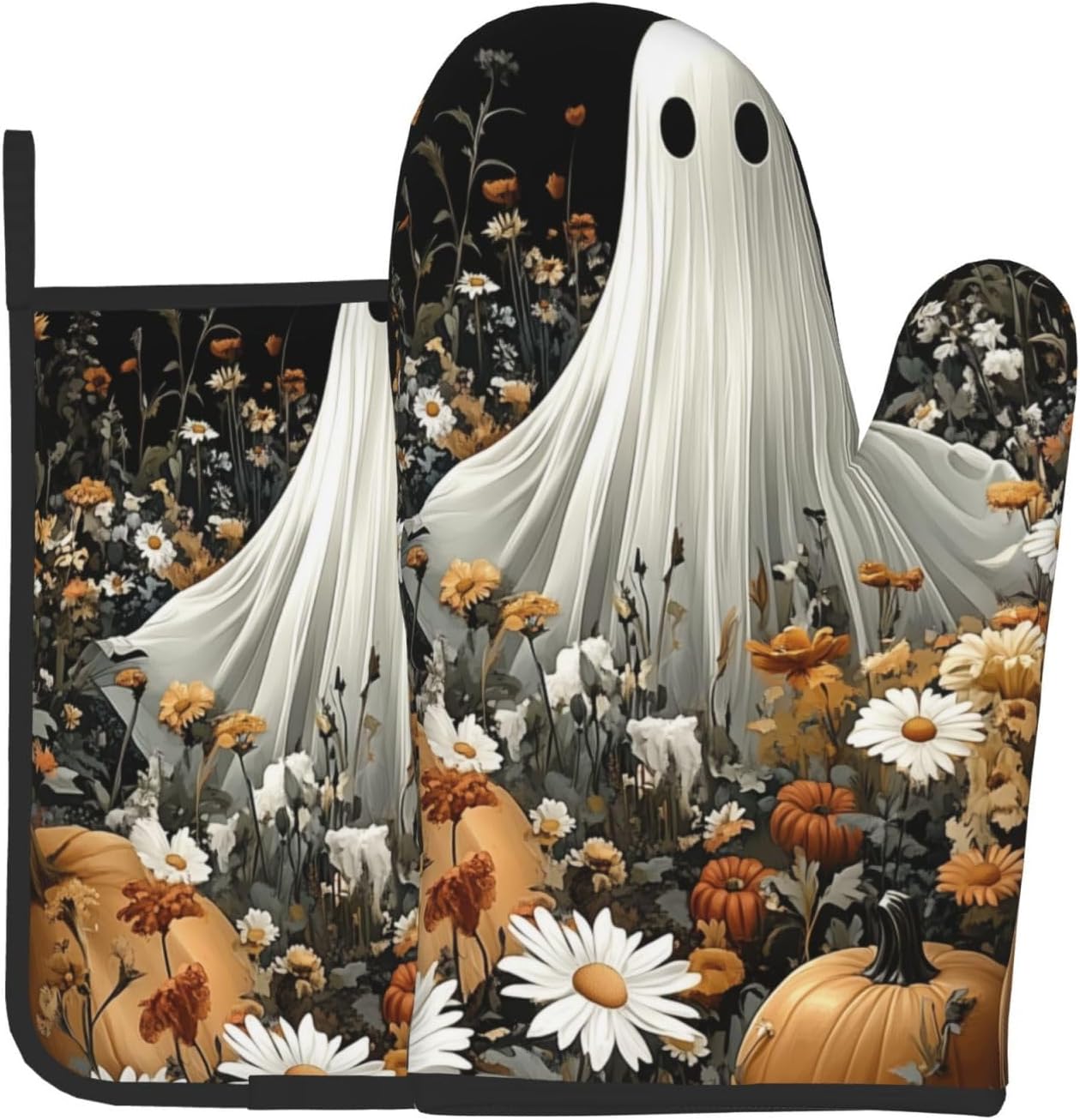 FireDeer Halloween Ghost Oven Mitts and Pot Holders Set