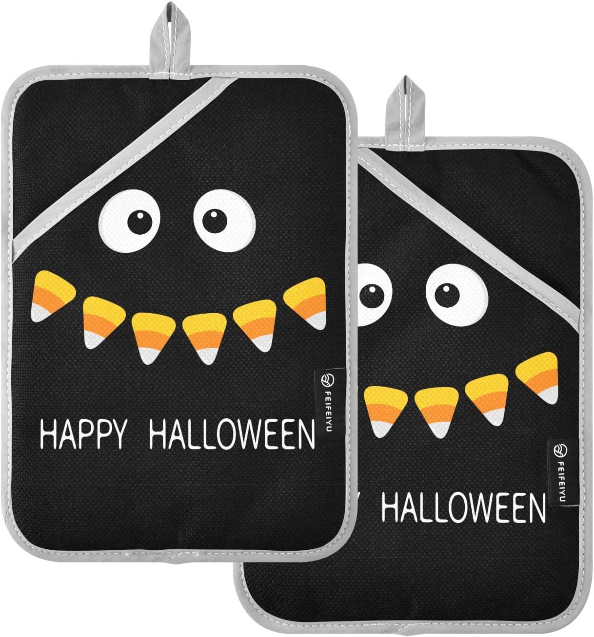 Happy Halloween 2Pcs Funny Pot Holder Set with Pockets for Oven Use