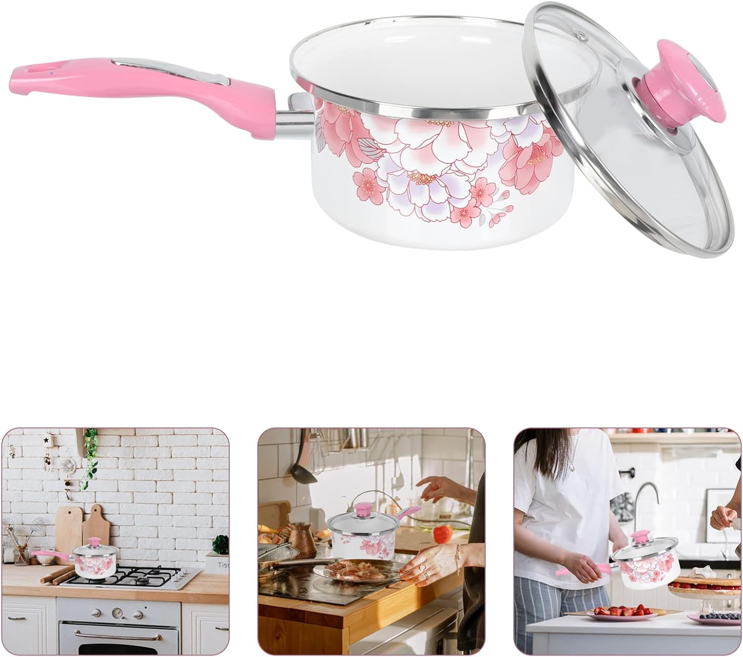 Convenient Non-Stick Enamel Saucepan Small Pot with Lid