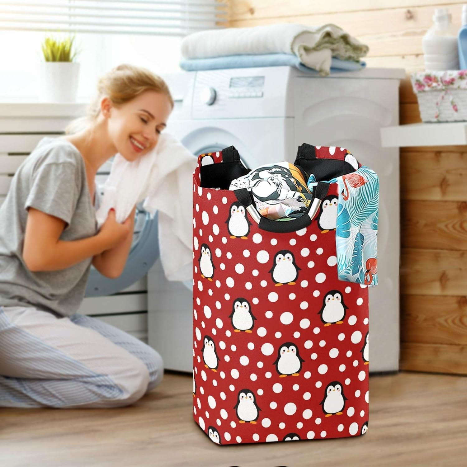 Susiyo Cute Penguin Collapsible Laundry Hamper for Home Organization