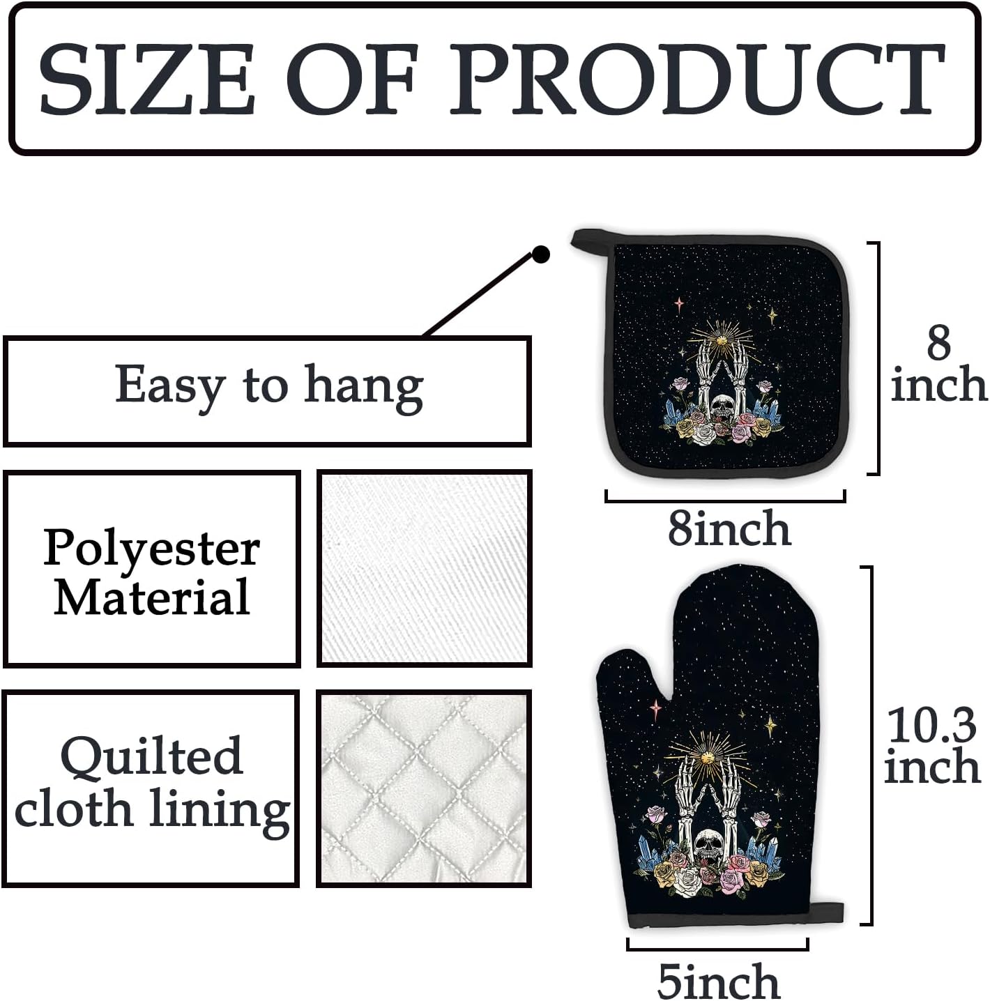 mouthwatering bone-structured black gothic oven mitts and pot holders sets