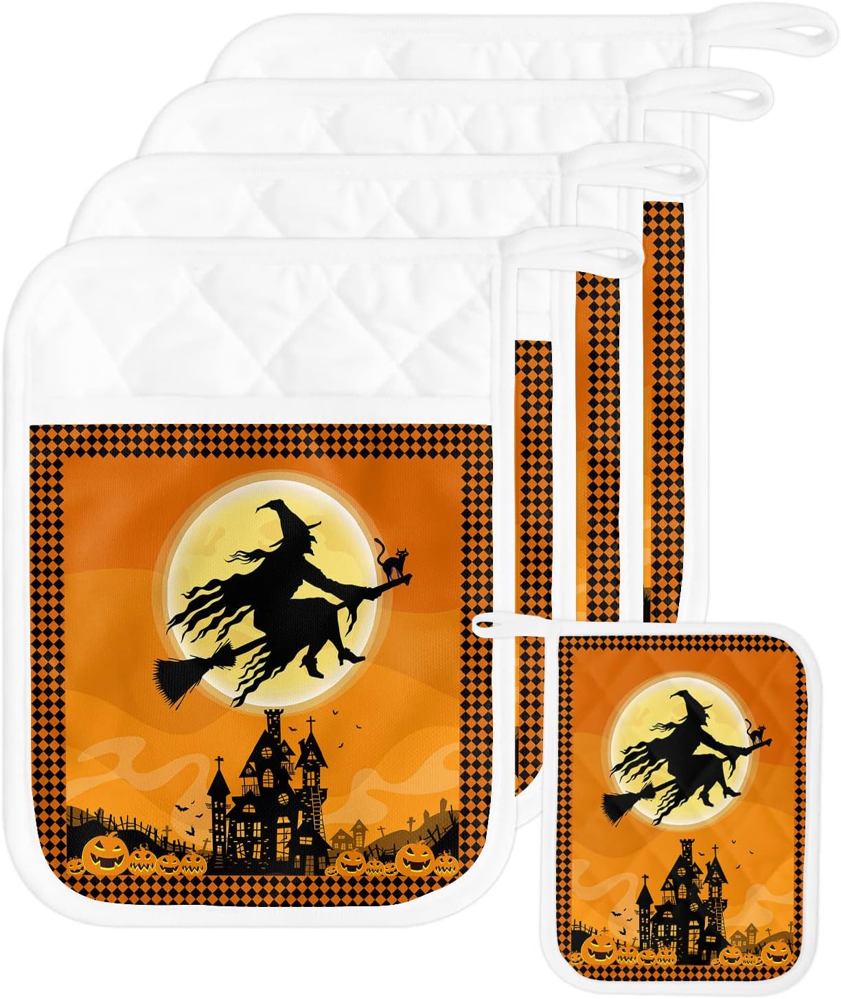 Trick or Treat Halloween flying witch pot holders
