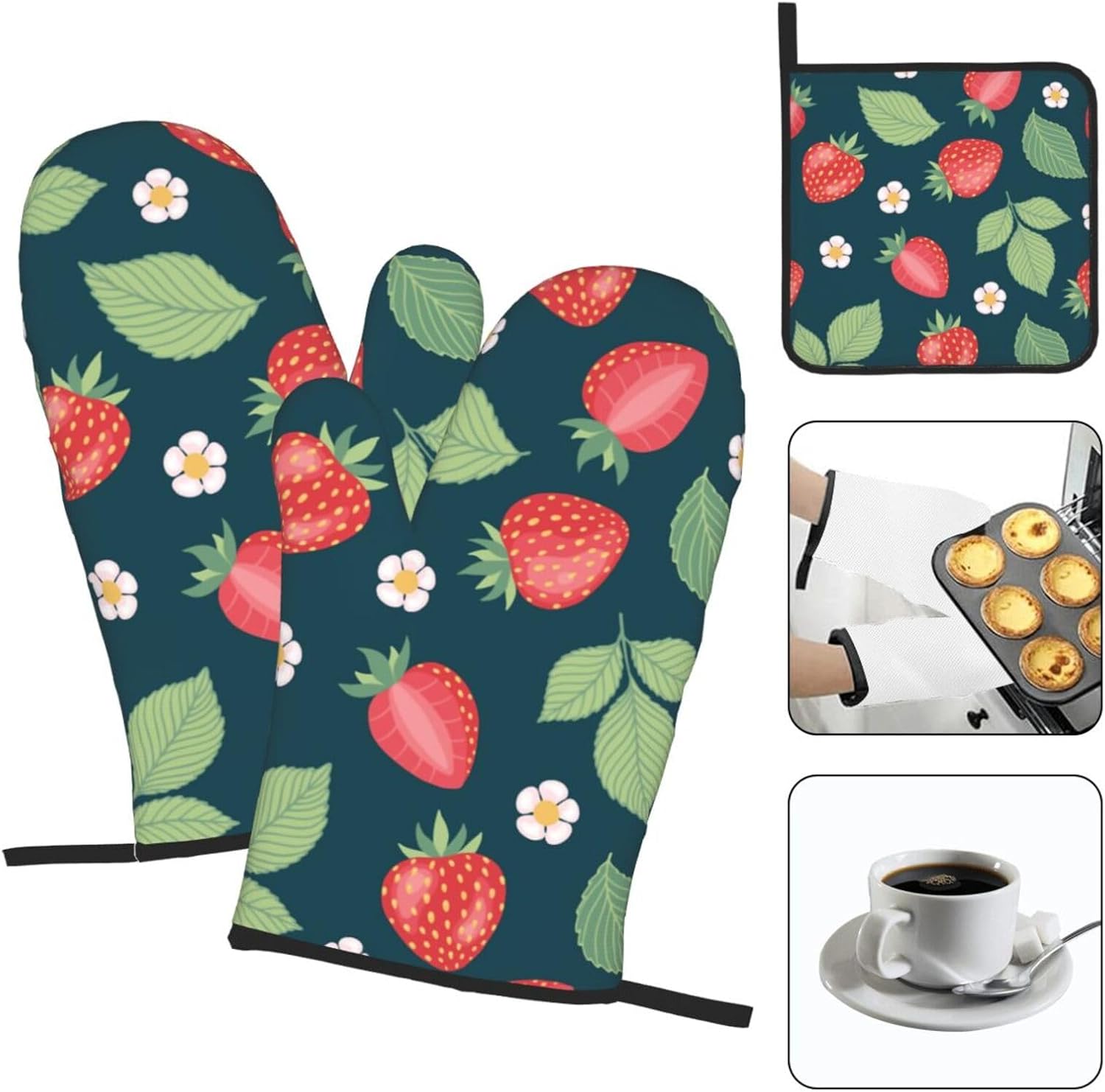 Durable Heat-Resistant Oven Mitts Set for Kitchen and Grill Use