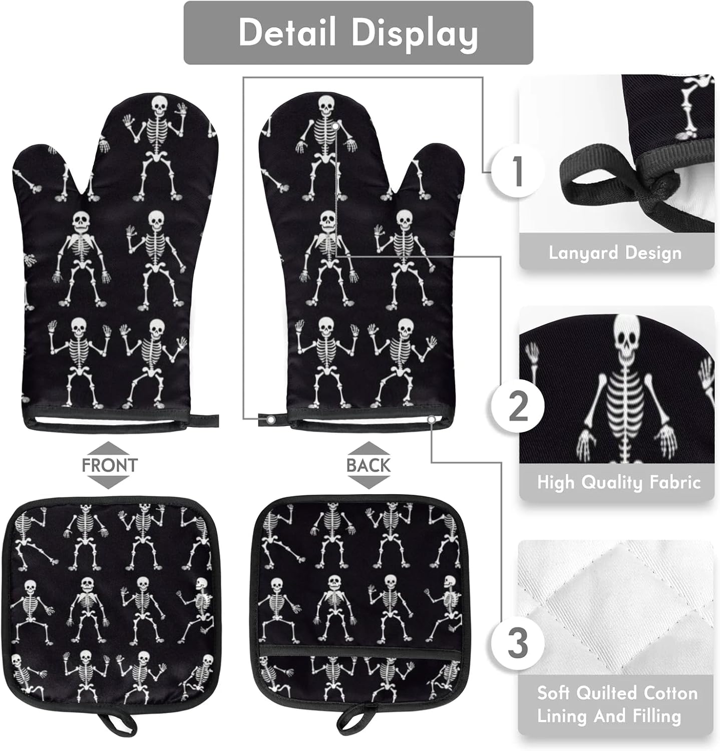 Halloween Skulls Oven Mitts and Pot Holders Set of 2