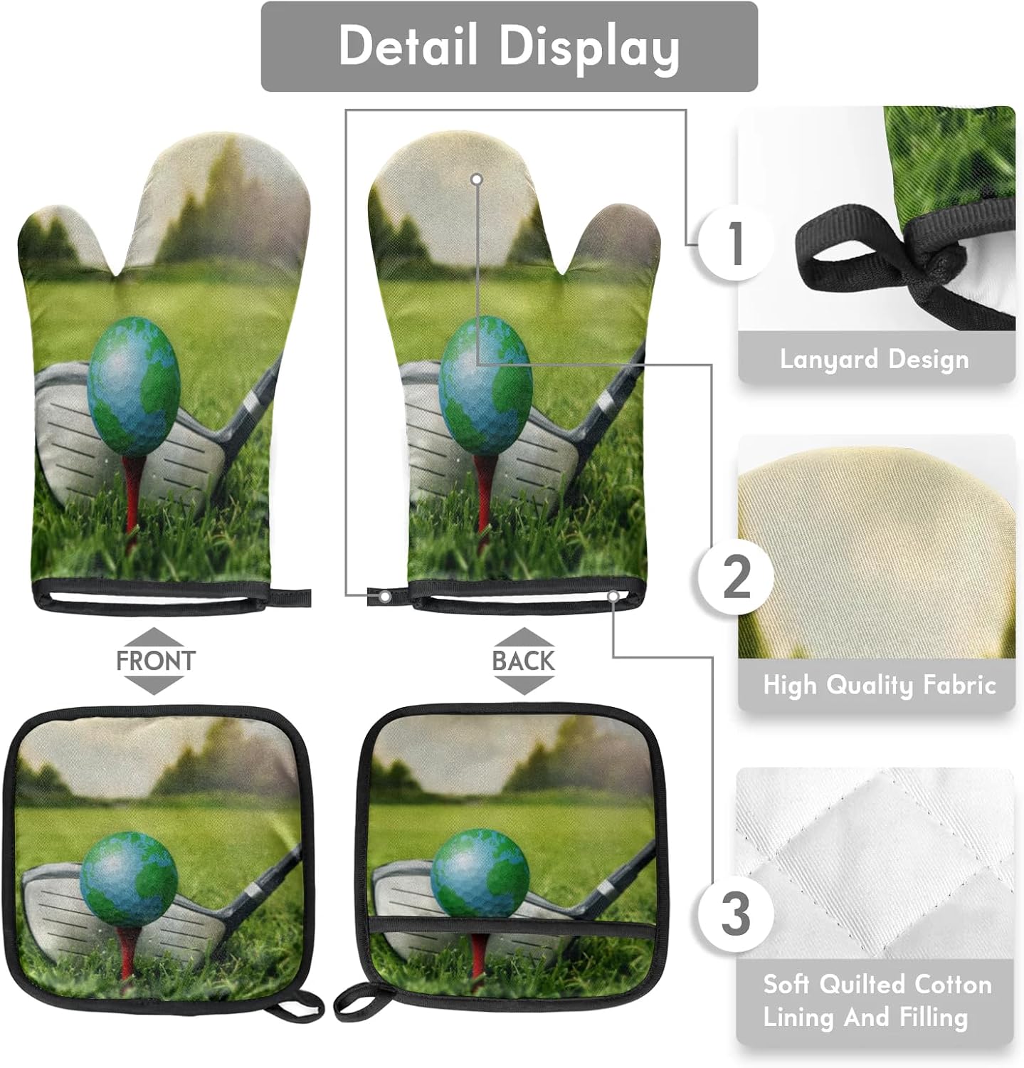Golf Sports Theme Potholders Oven Mitts Set