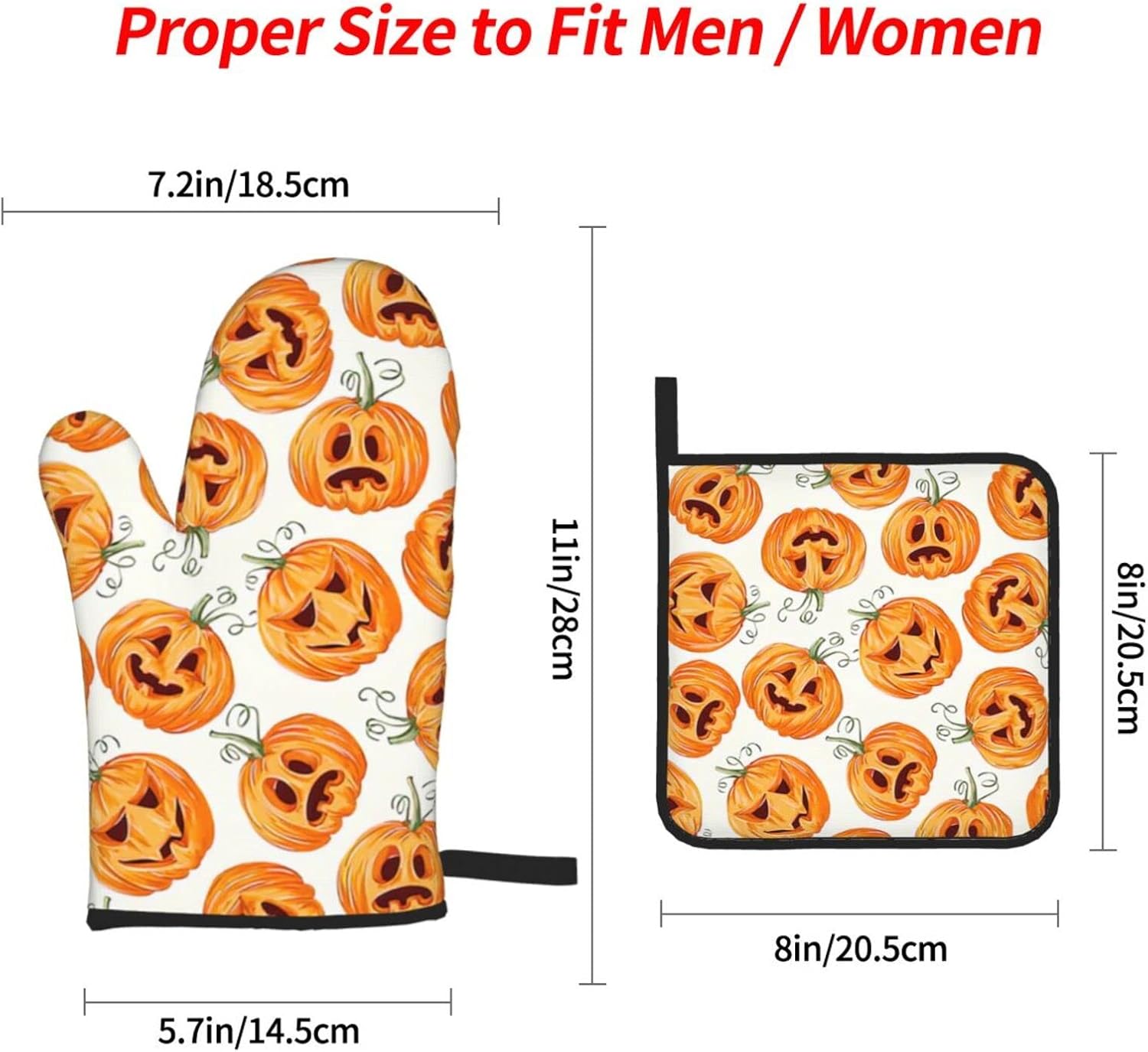Halloween Pumpkin Oven Mitts and Pot Holders Set of 4