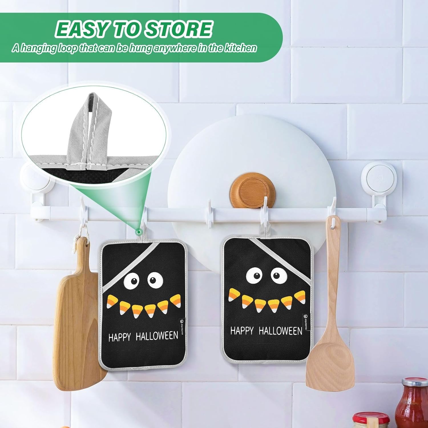 Happy Halloween 2Pcs Funny Pot Holder Set with Pockets for Oven Use