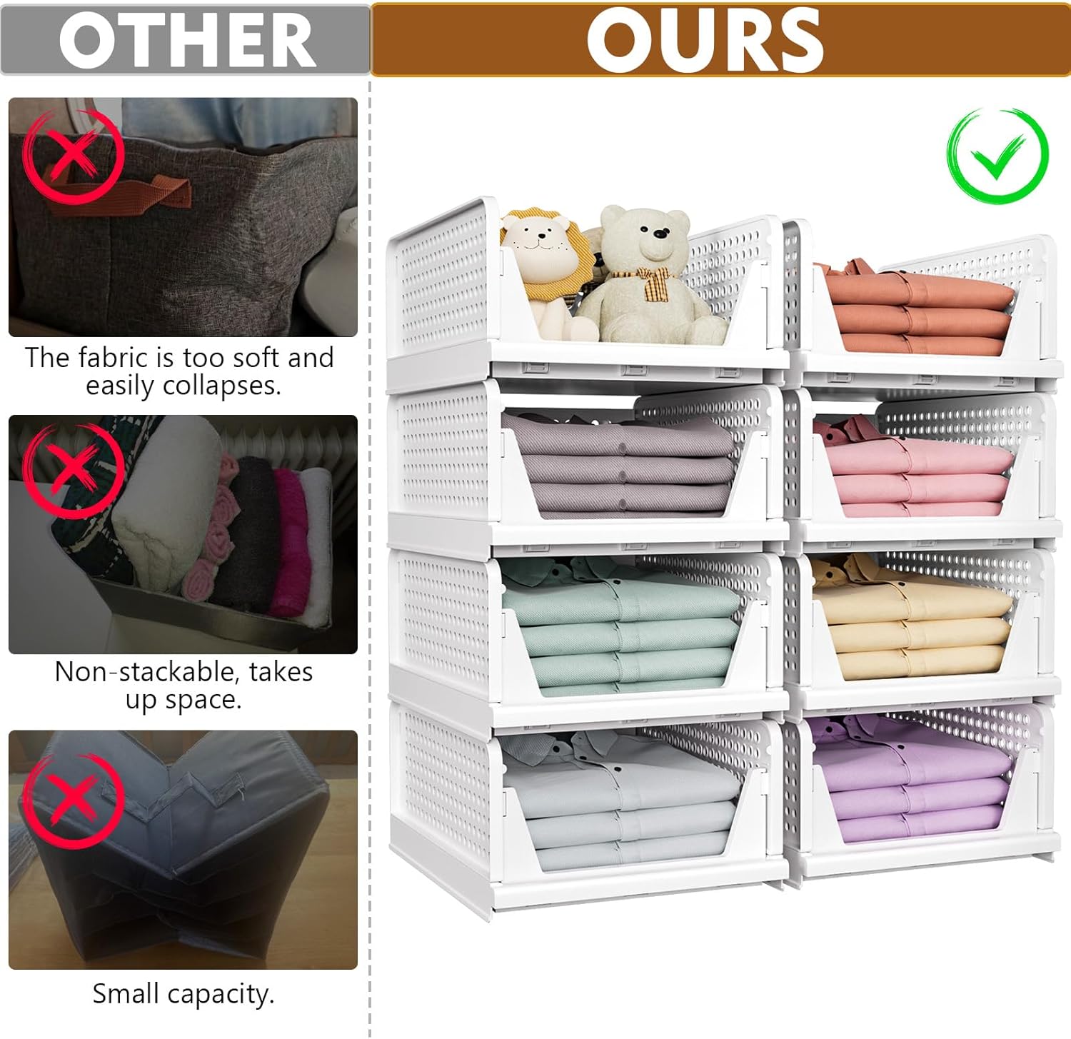 SNSLXH 5-Piece Stackable Closet Organizer Box Wardrobe Storage Solution White