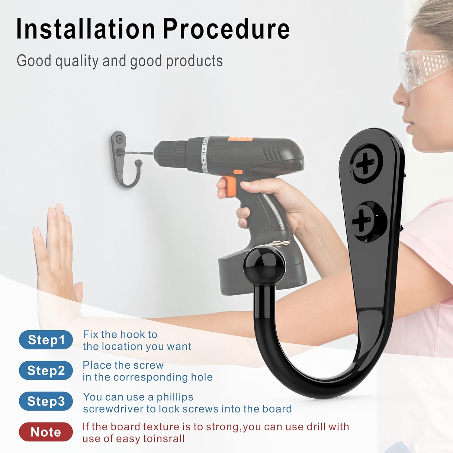 15-Piece Black Wall-Mounted Coat Hooks 30-Piece Screw Set