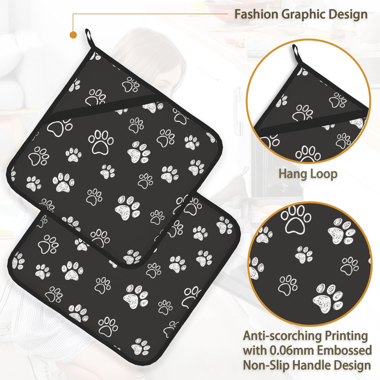 Cute Cat Dog Paw Pot Holder Set for Kitchen BBQ