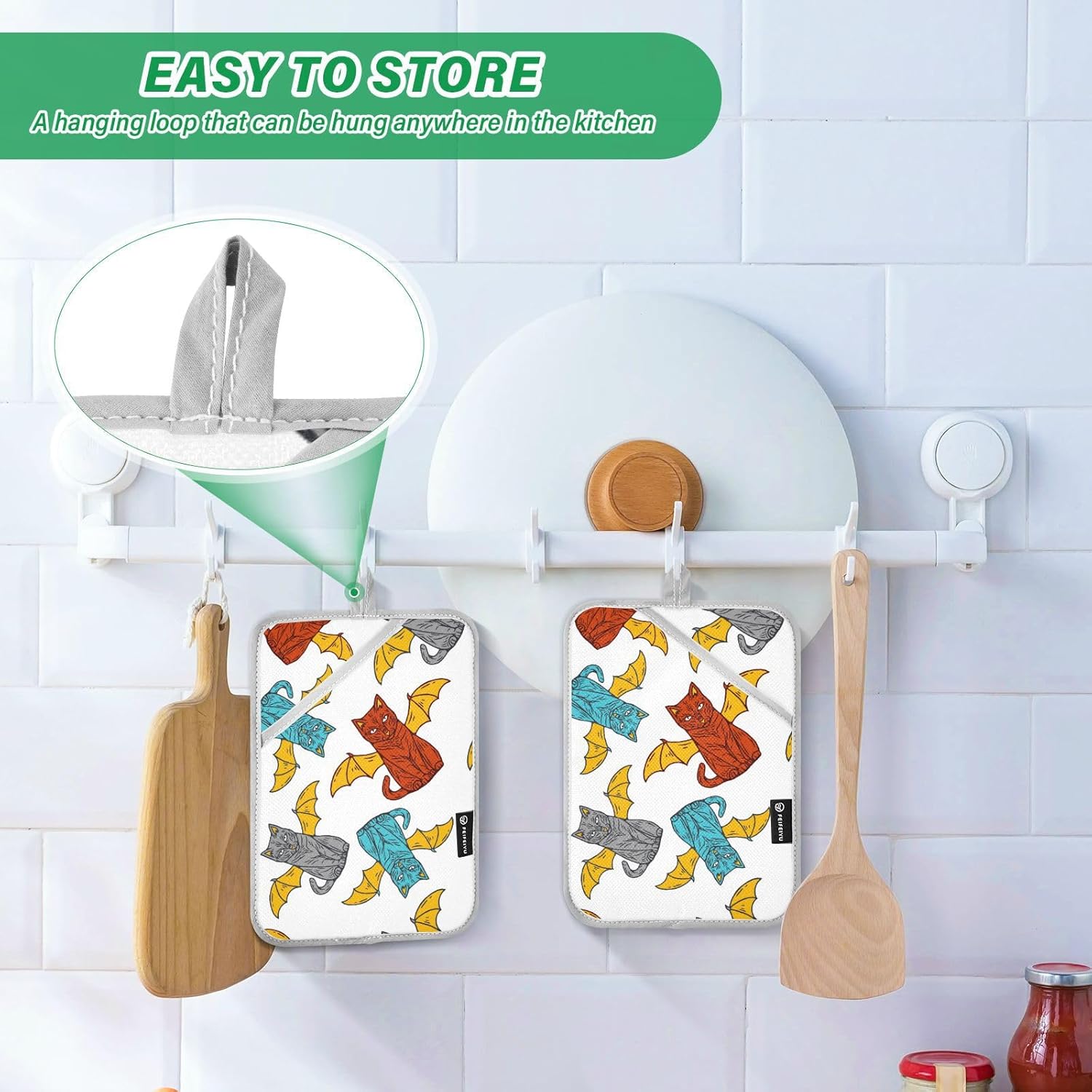 2-Piece Cat Wing Potholders Halloween Kitchen PawsNon-Stick Heat-Resistant