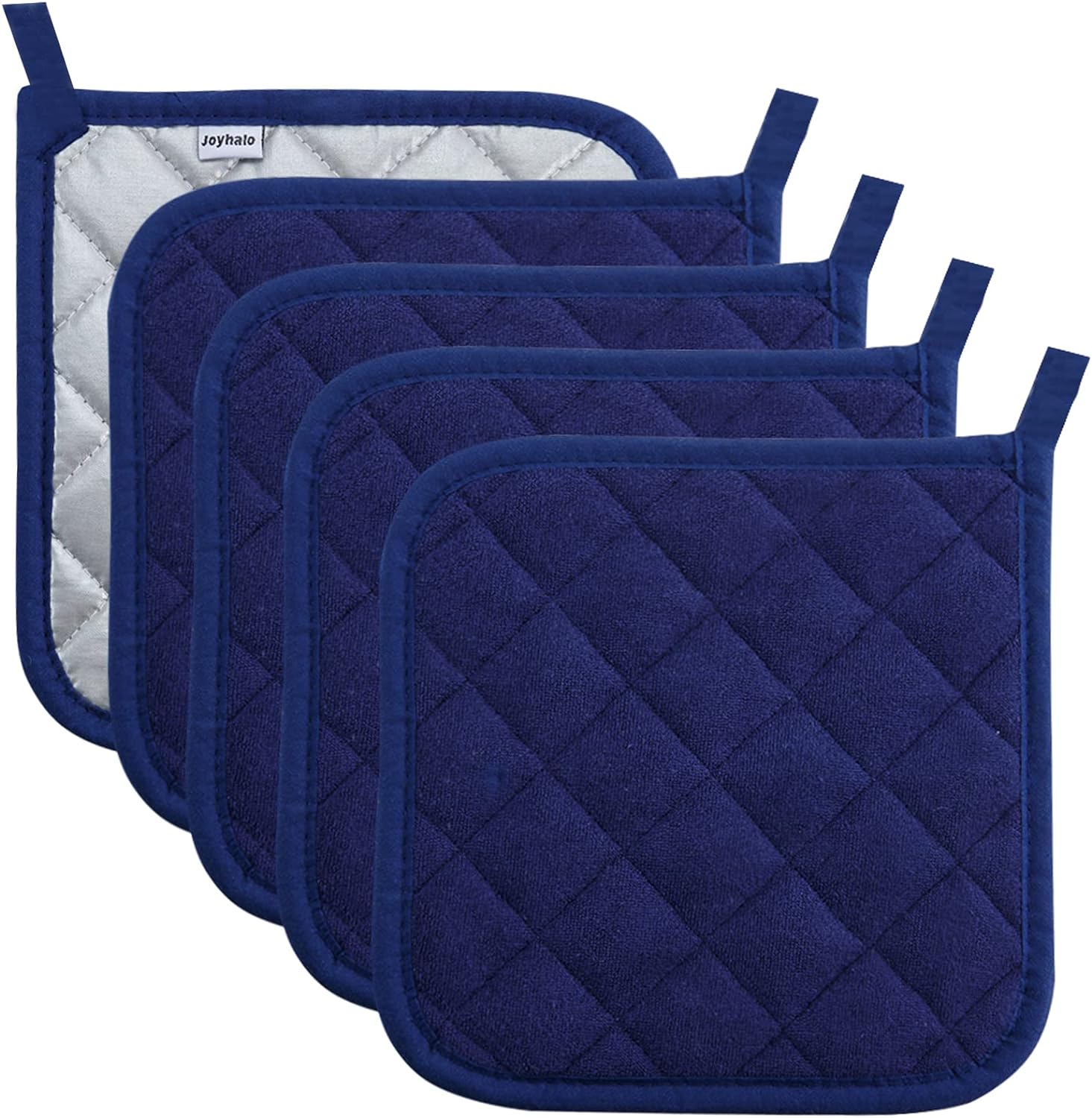 JoyhaloThicker Heat Resistant Potholders Set of 5 Dark Blue Premium Quilted Design