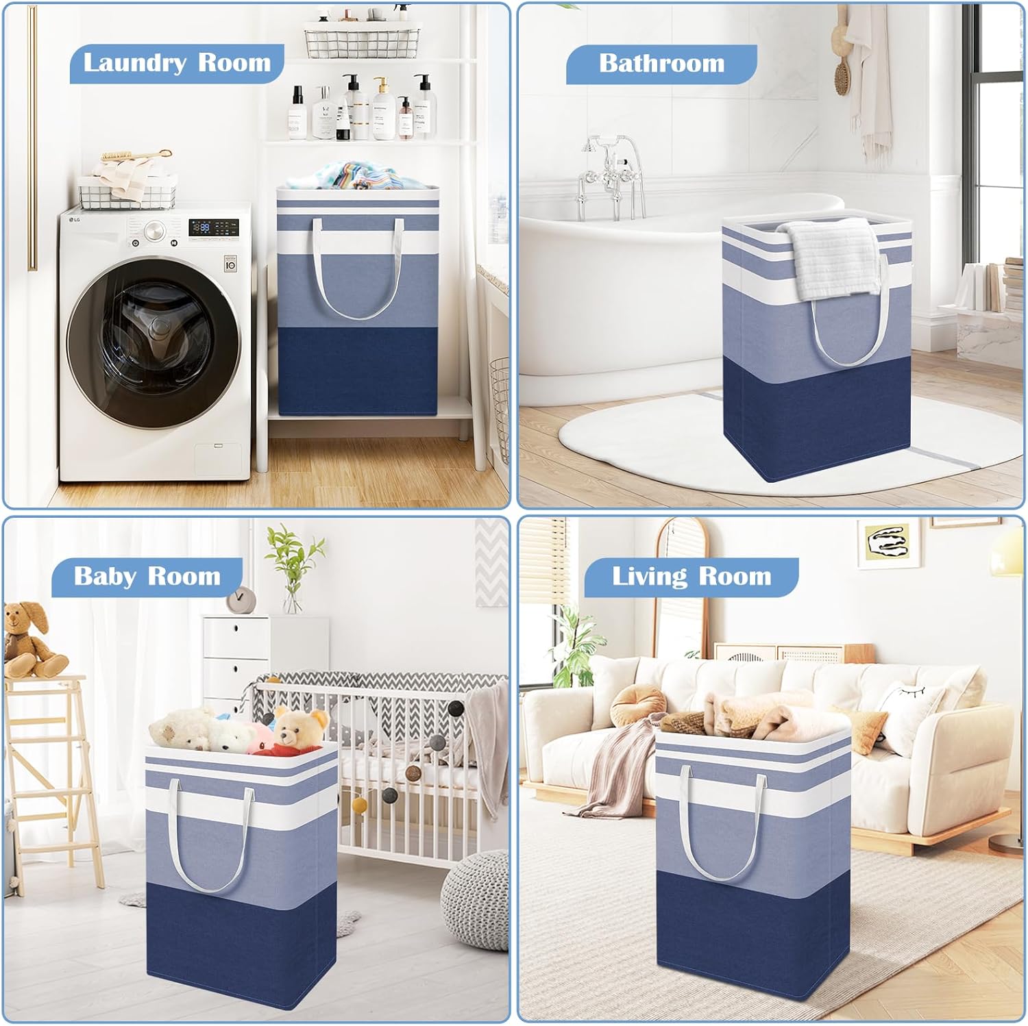 BlissTotes 3-Pack Gradient Blue Collapsible Laundry Basket