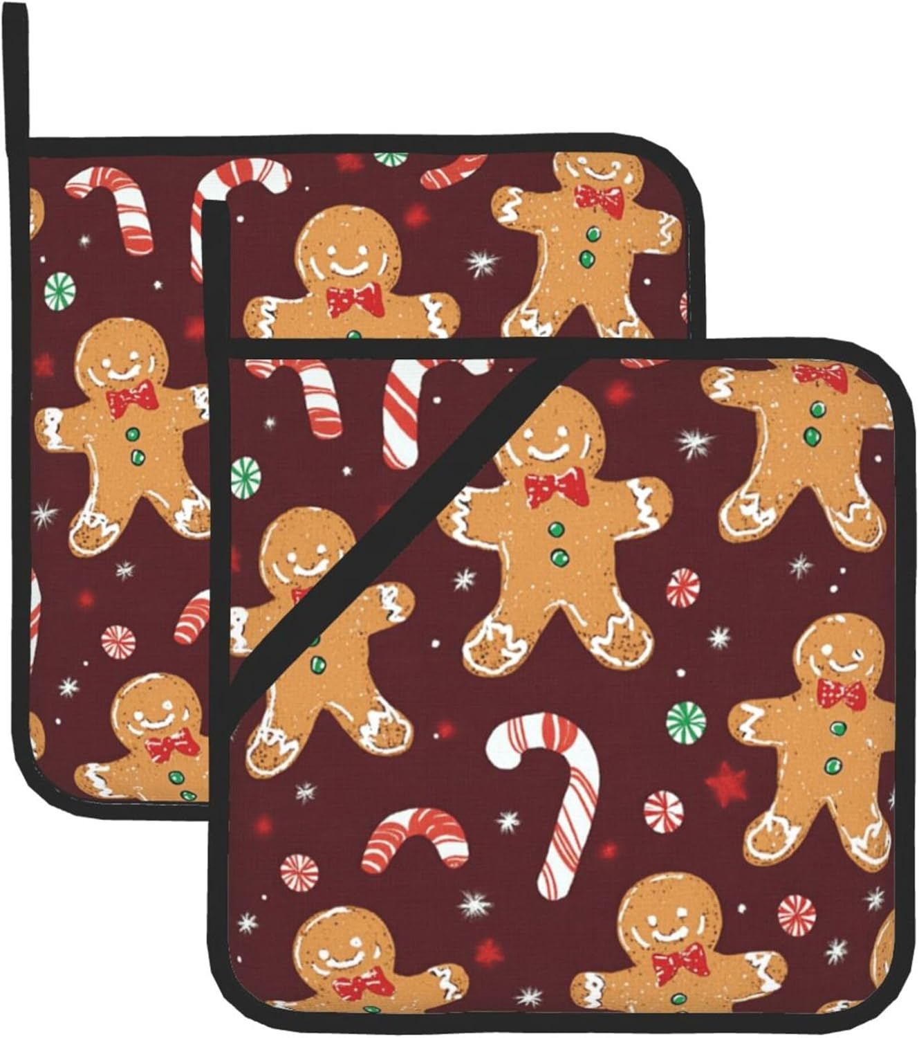 boxed Christmas gingerbread candy pot holders set of 2