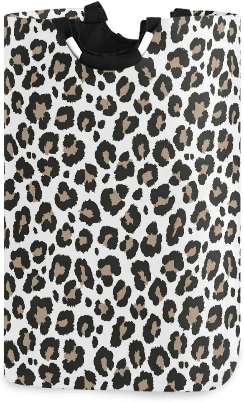 Stylish Large Laundry Hamper Basket with Gray Leopard Print and Handles