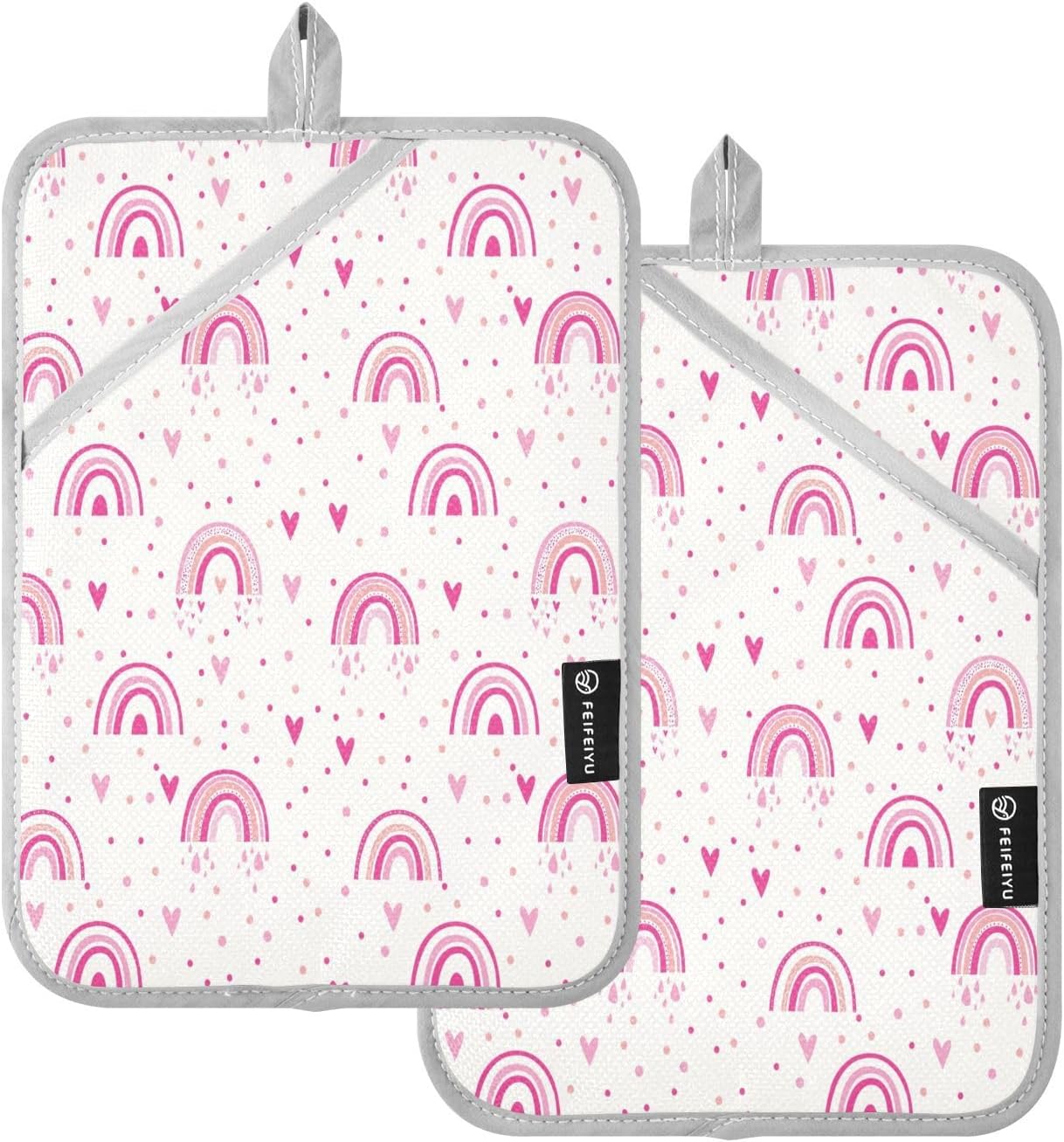 Color Pink Rainbow Heart 2-Pack Pot Holders