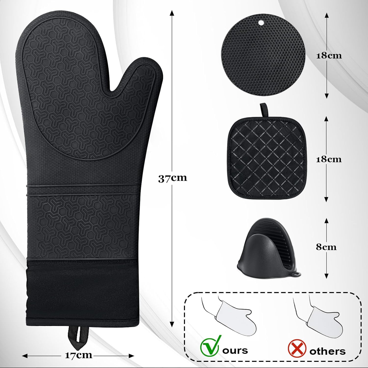 Funnydin Oven Mitts Set - Heat-Resistant Waterproof Kitchen Potholders