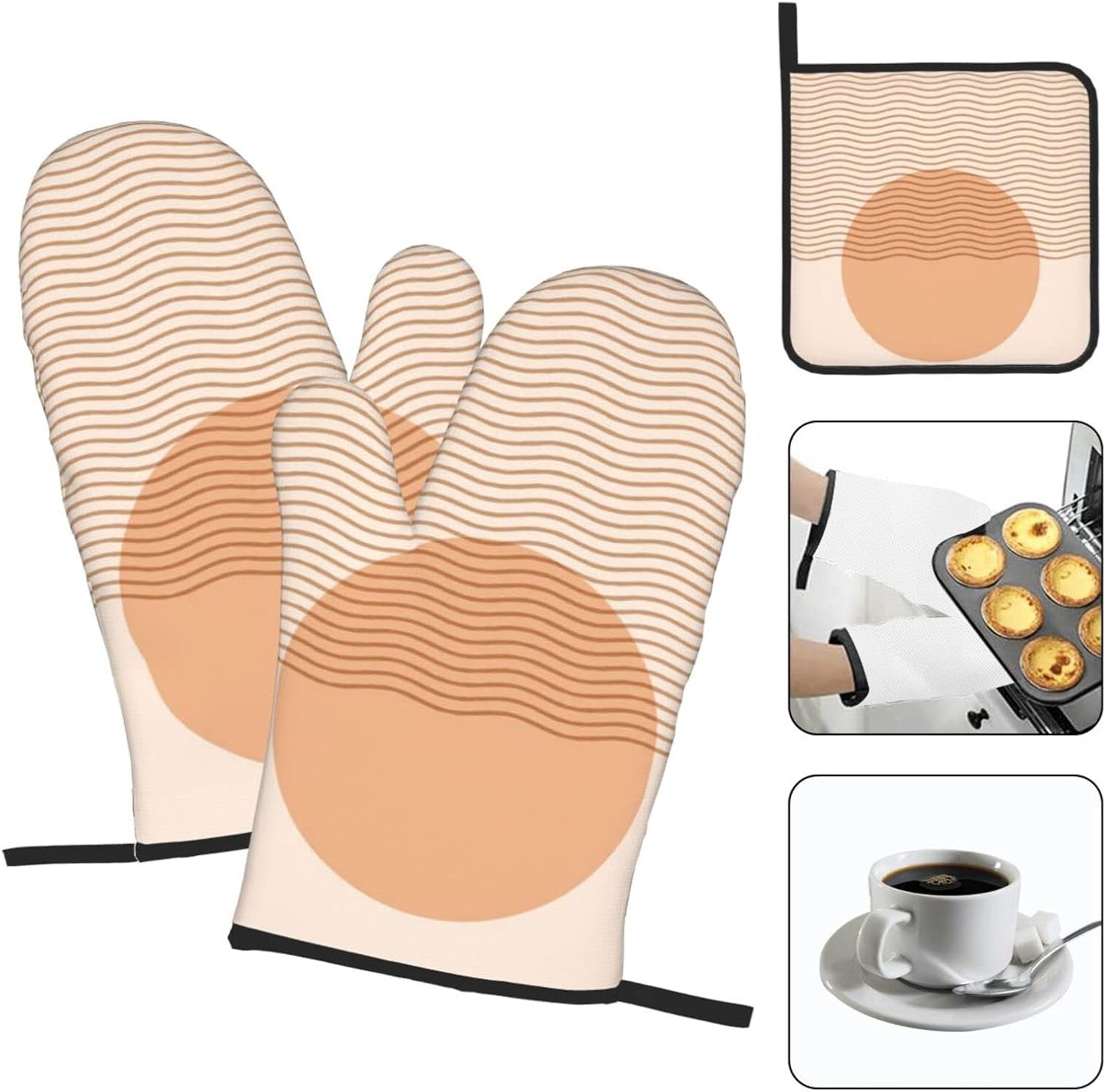 Sun Boho Oven Mitts Set for Kitchen - Heat Resistant