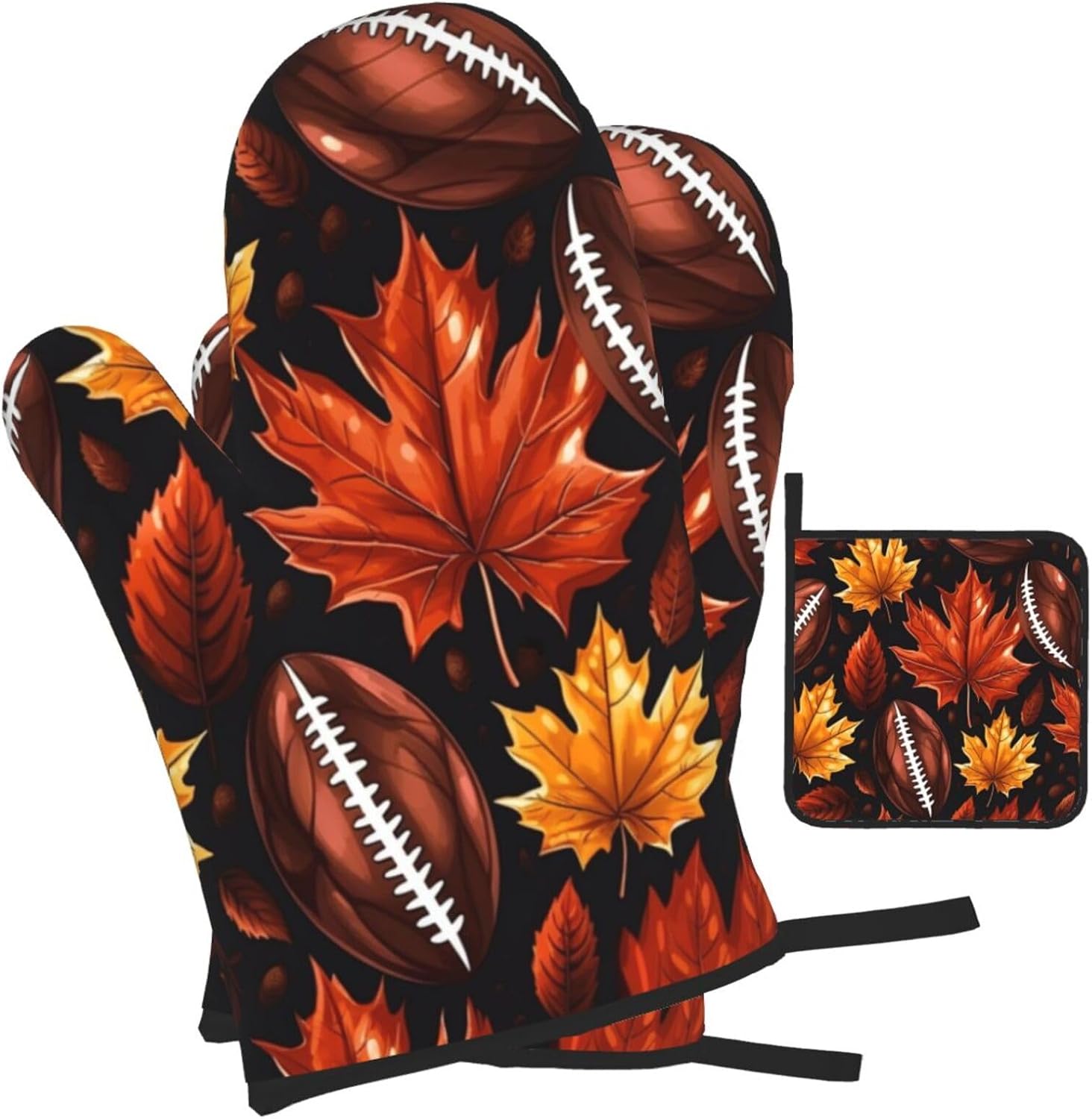 Oven Mitts Set of 3 with Maple Leaf and Football Pattern