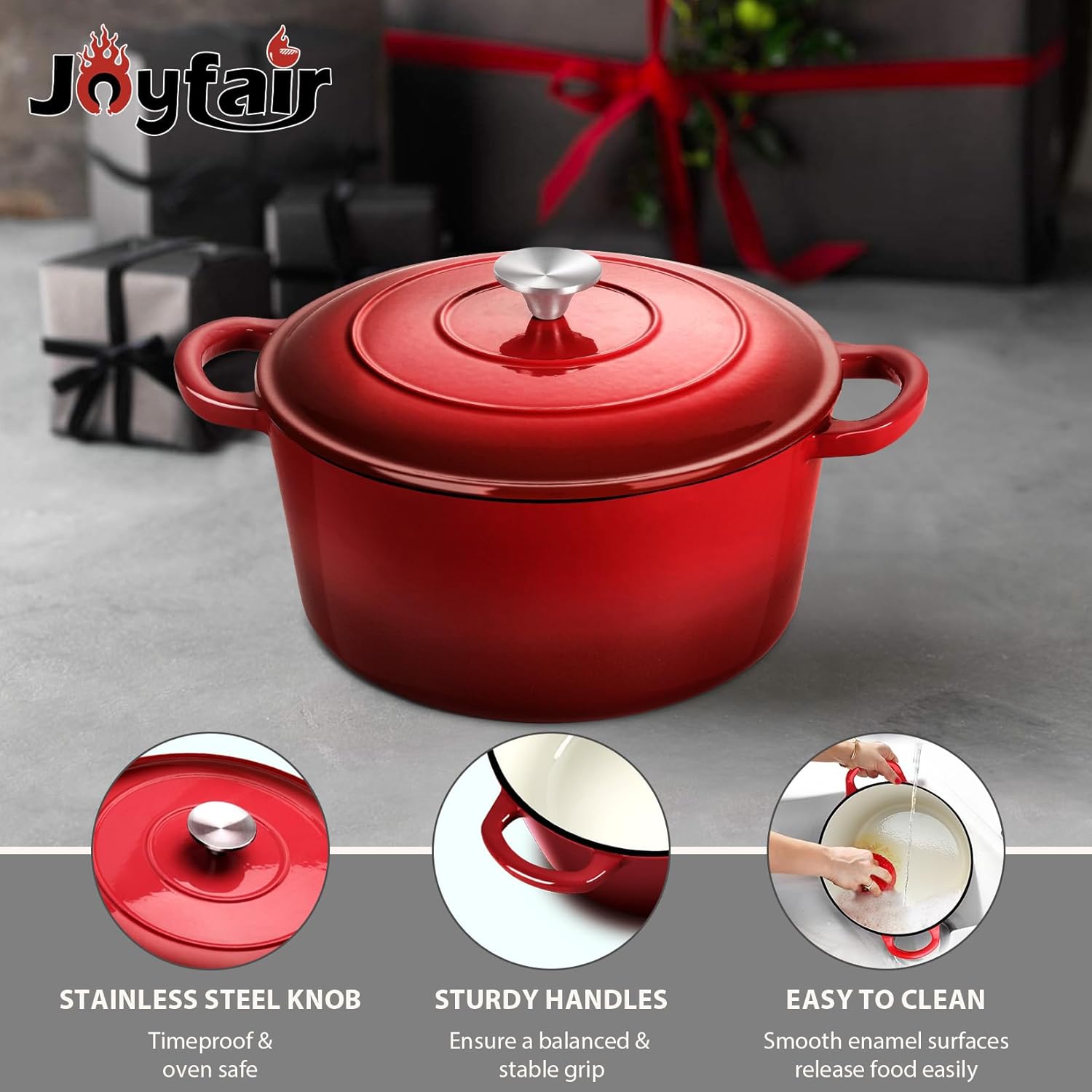 Joyfair 5 Qt Dutch Oven Pot with Red Lid