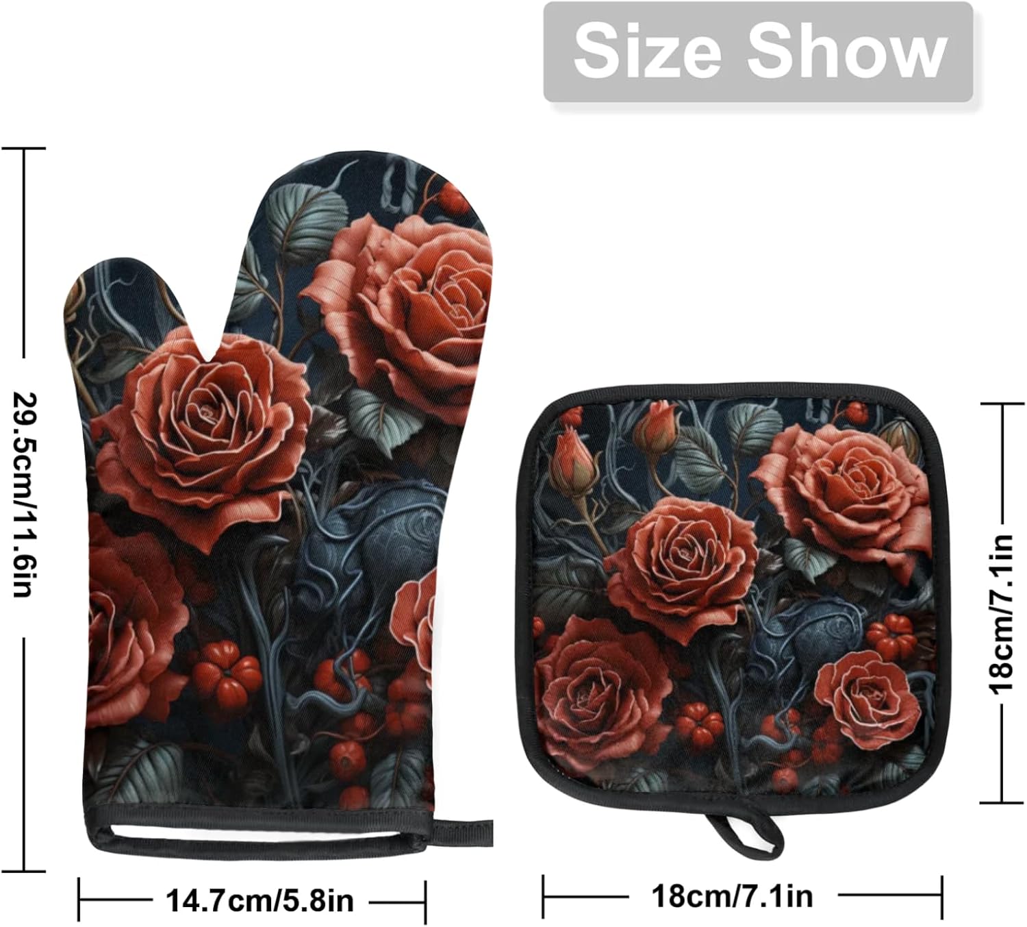 Halloween Red Rose Oven Mitt Set