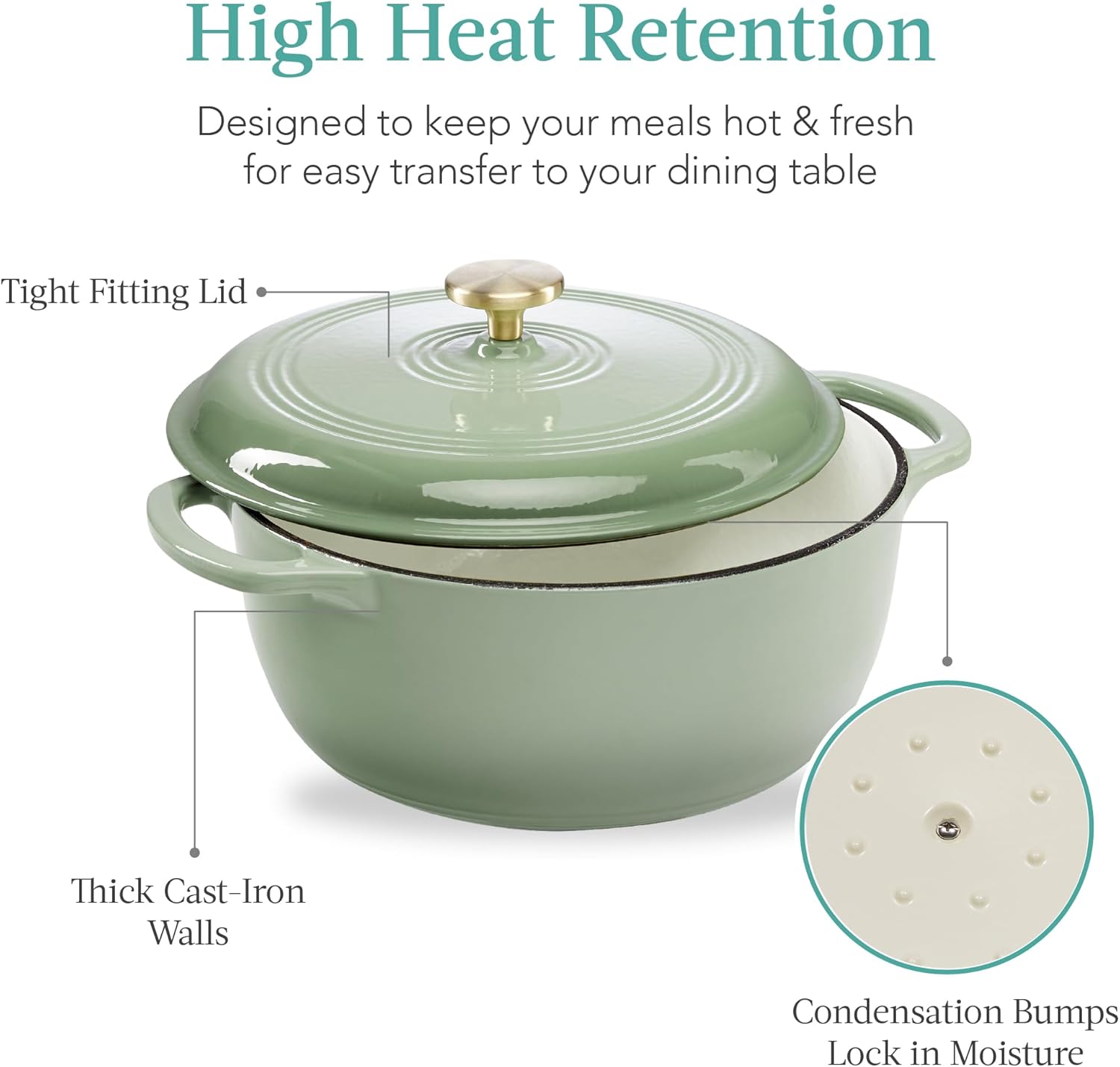 6 Quart Cast-Iron Dutch Oven - Sage Green