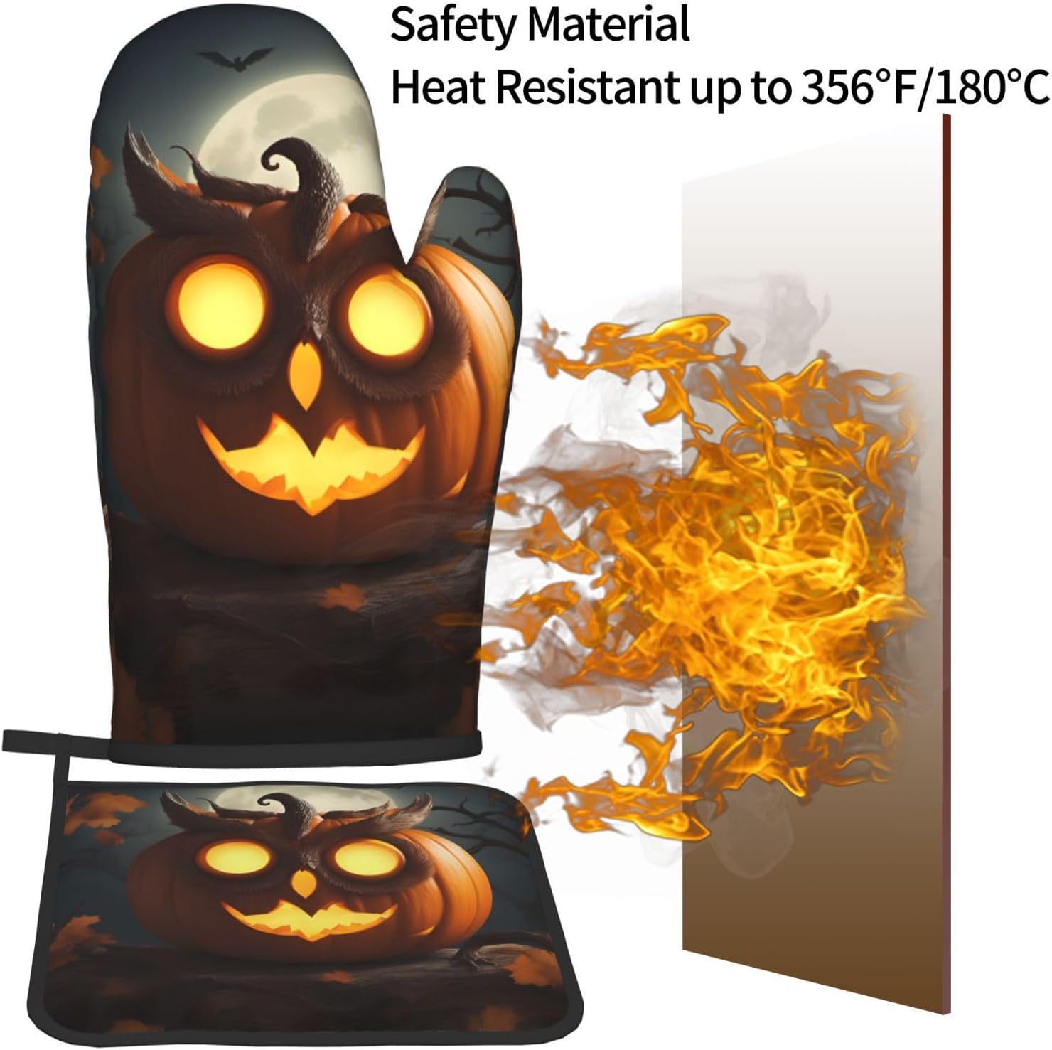 Halloween Silicone Oven Mitts - Owl Pumpkin Heat Resistant Kitchen Glove Set