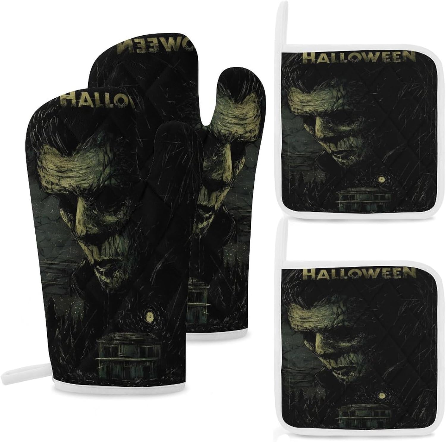 Halloween Oven Mitts Pot Holders Trick or Treat Set