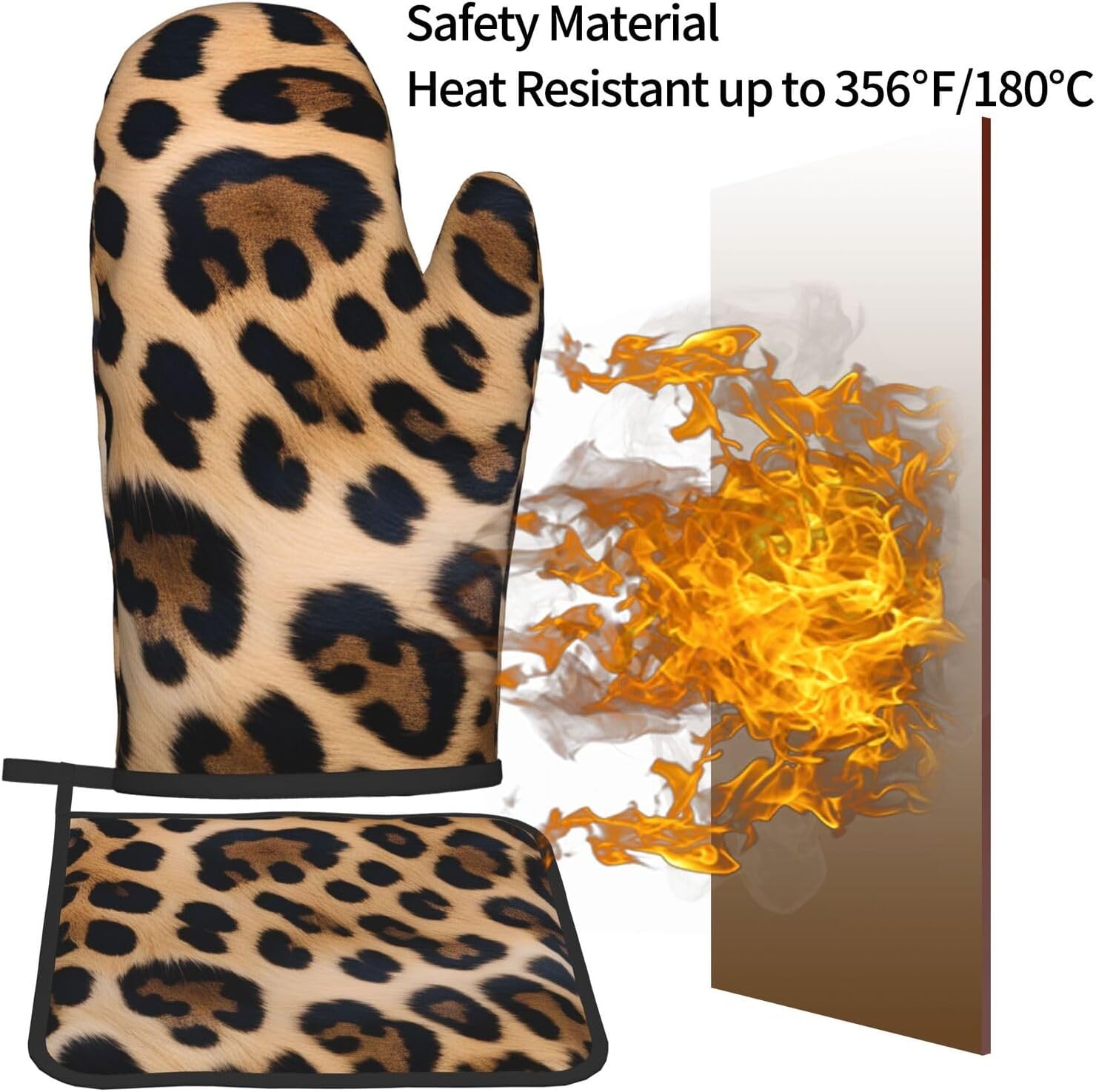 Quopvn Rough Leopard Print Oven Mitts and Pot Holders 2pcs Set
