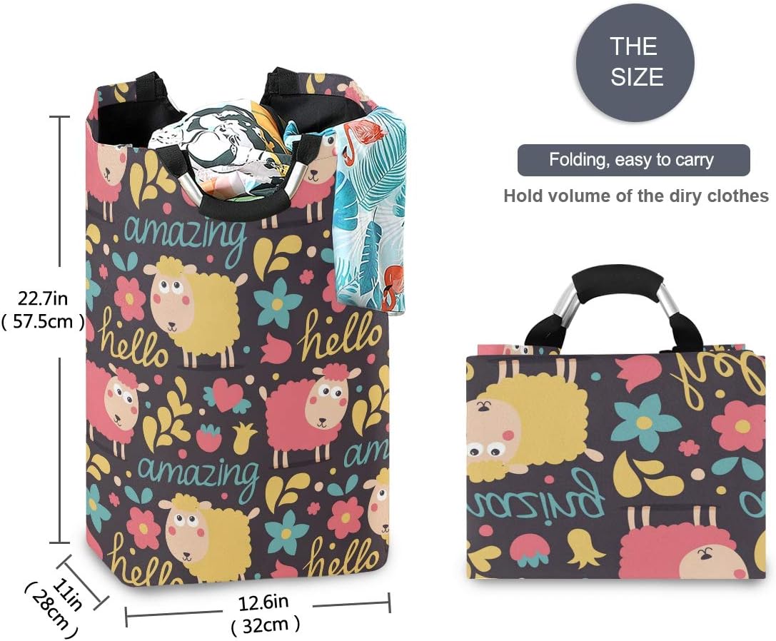 MOYYO Cute Animal Sheep Flowers Laundry Basket Collapsible Storage Bag