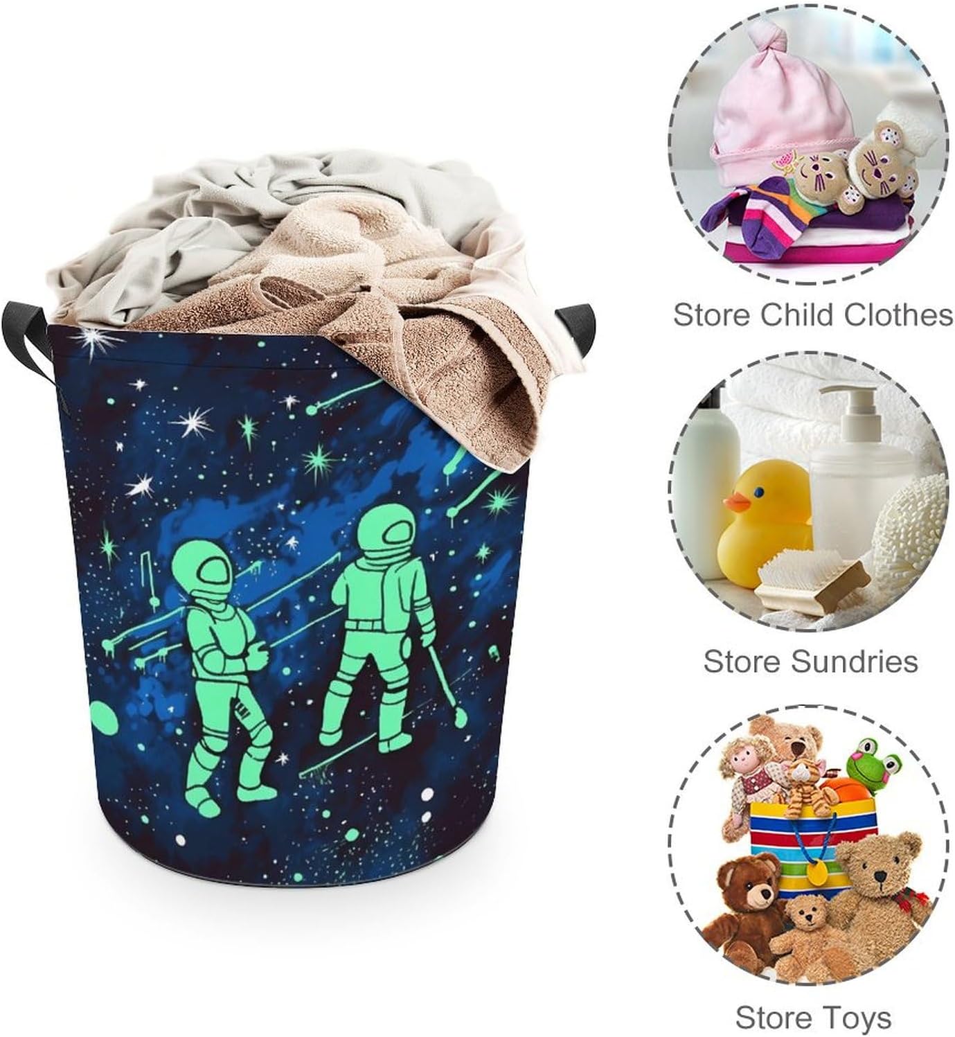 Glow-in-the-Dark Durable Collapsible laundry basket for homes and travel