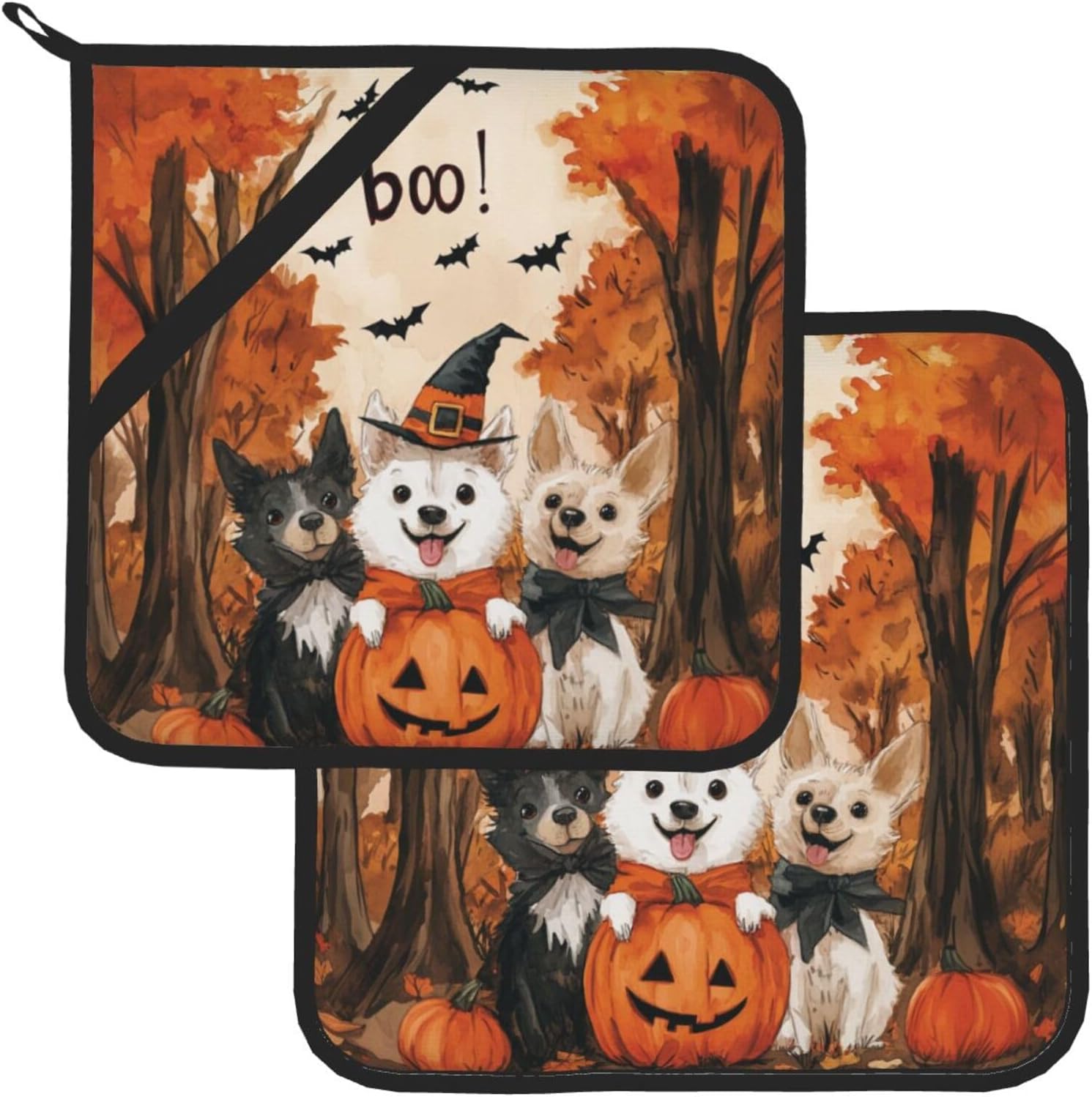 2Pcs Ghost Dogs Halloween Decor Pot Holders for Kitchen