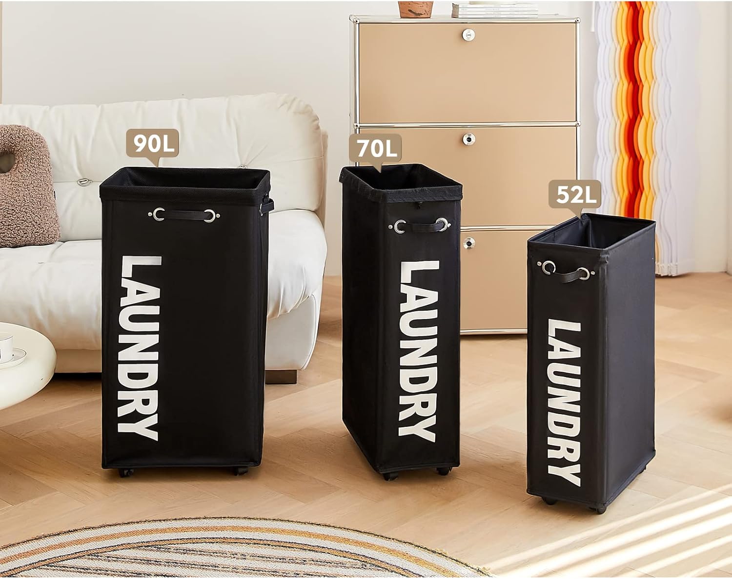 Ultra Portable 29-Inch Slim Laundry Hamper with Wheels Black