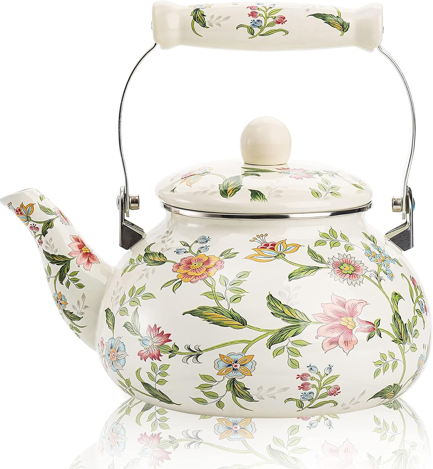 OLYTARU Enamel Teapot with Growing Floral Design