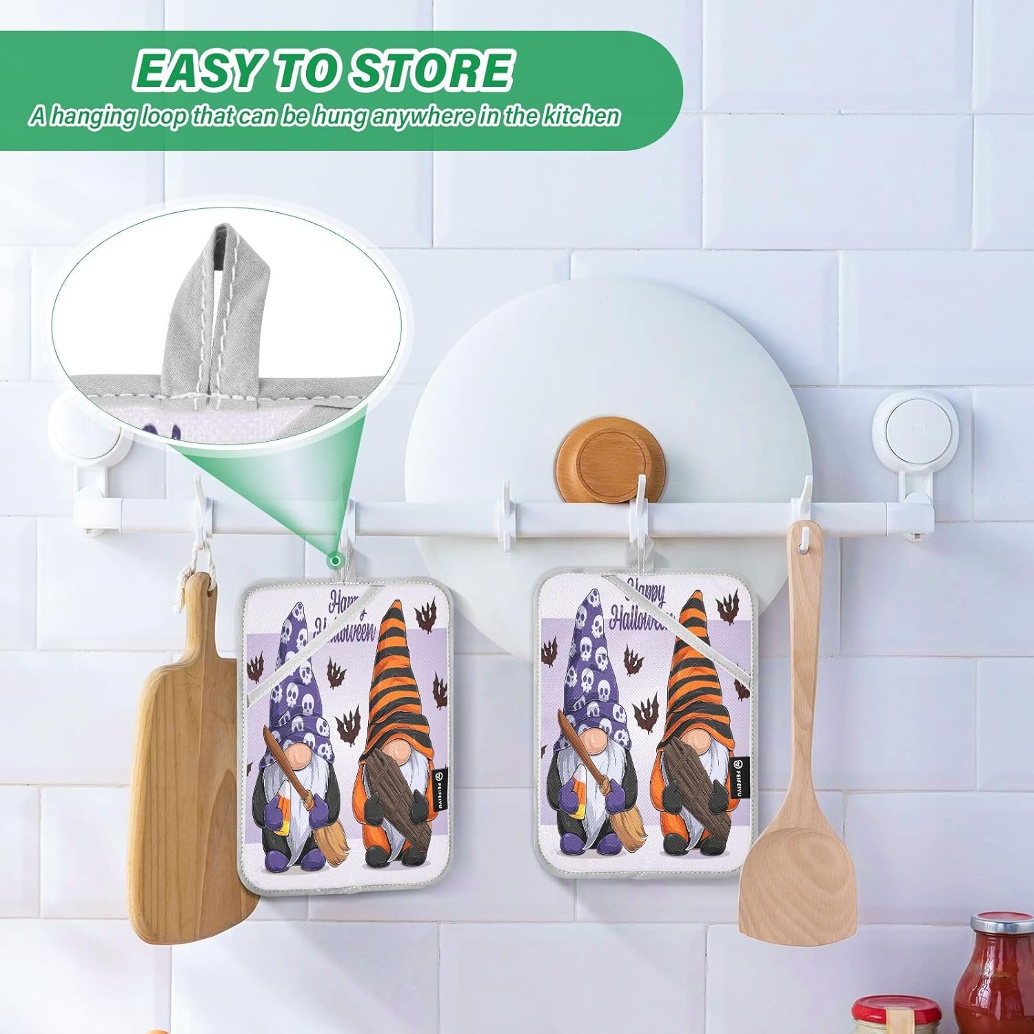 Halloween Gnome 2-Pack Pothenholder Set Heat-Resistant Non-Slip Kitchen Potholders